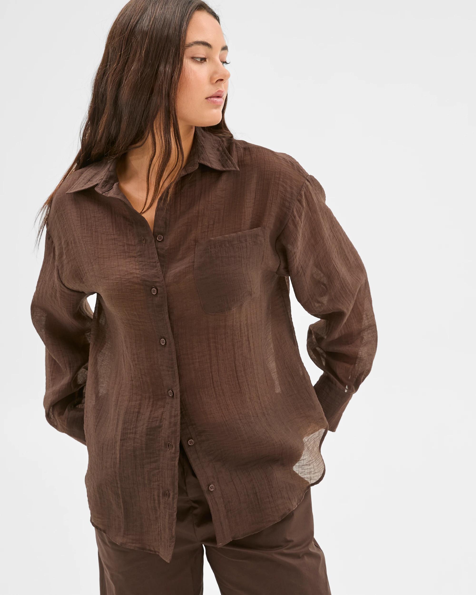 4 Sheer Relaxed Shirt - Lily Loves DEEP BROWN, 4 of 6