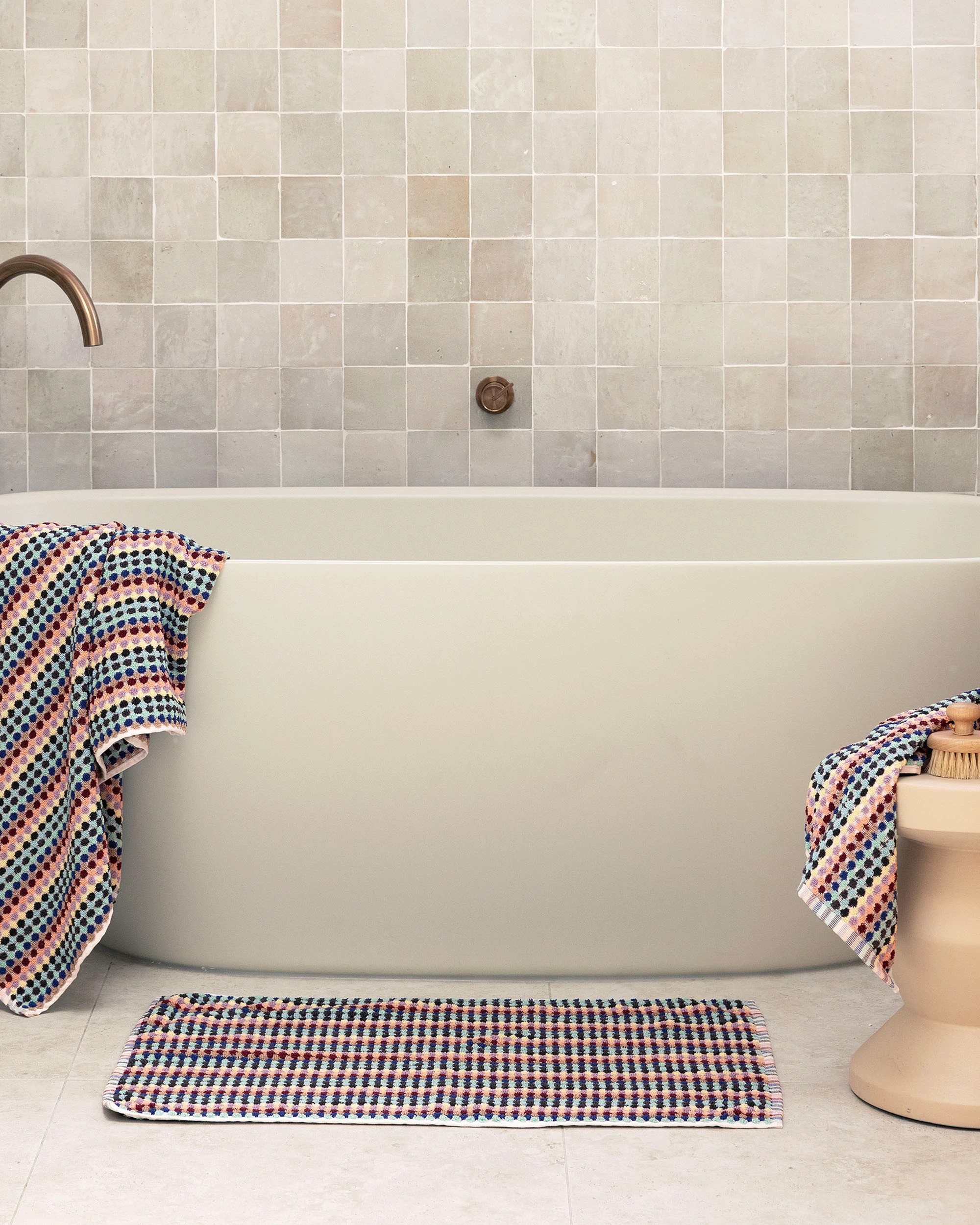 2 Bambury Pom Pom Bath Mat 800gsm Upcycled Cotton & Polyester blend Miami 80x50cm - Multi, 2 of 3