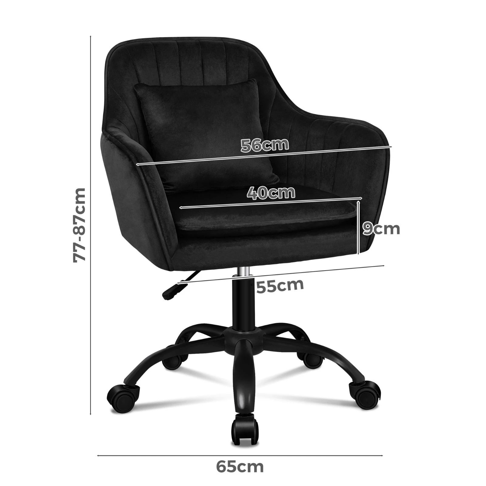6 Alfordson Velvet Office Chair Fabric Armchair Computer Swivel Adult Kids - Black, 6 of 10