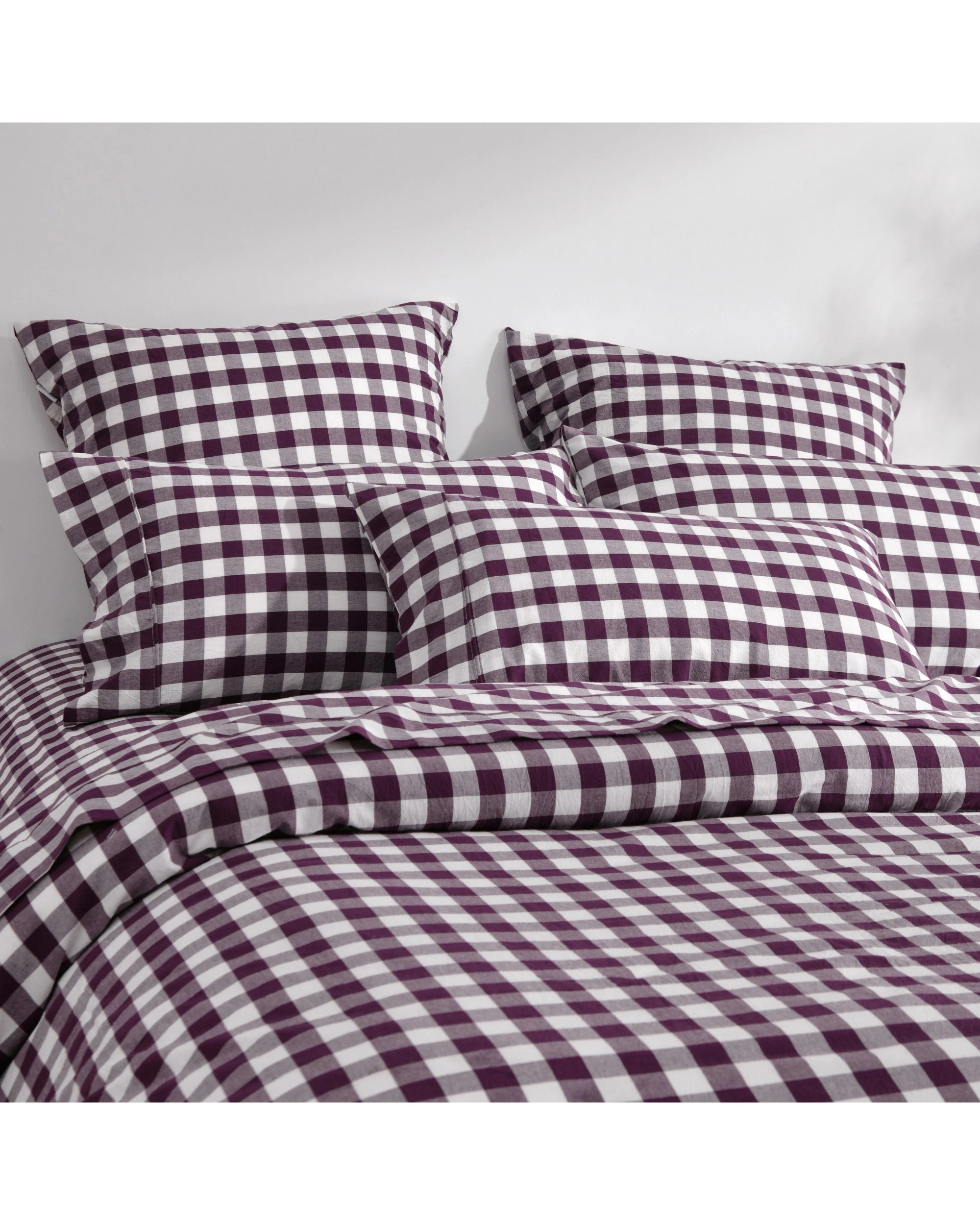 2 Dreamaker Twin Pack Lola Yarn Dyed Washed Cotton Gingham King Pillowcase - Plum, 2 of 6