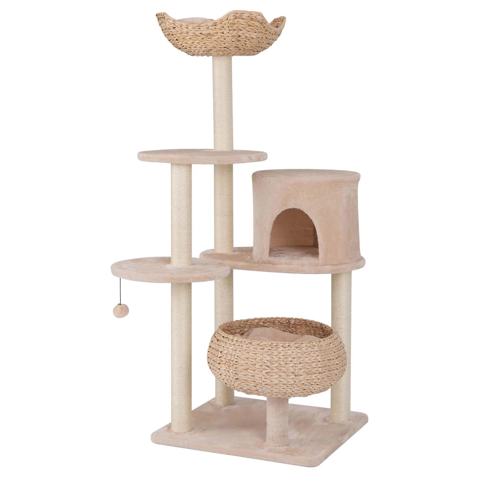 1 Costway Sisal Cat Tree Cat Scratching Post Private Cat Condo - Beige, 1 of 2