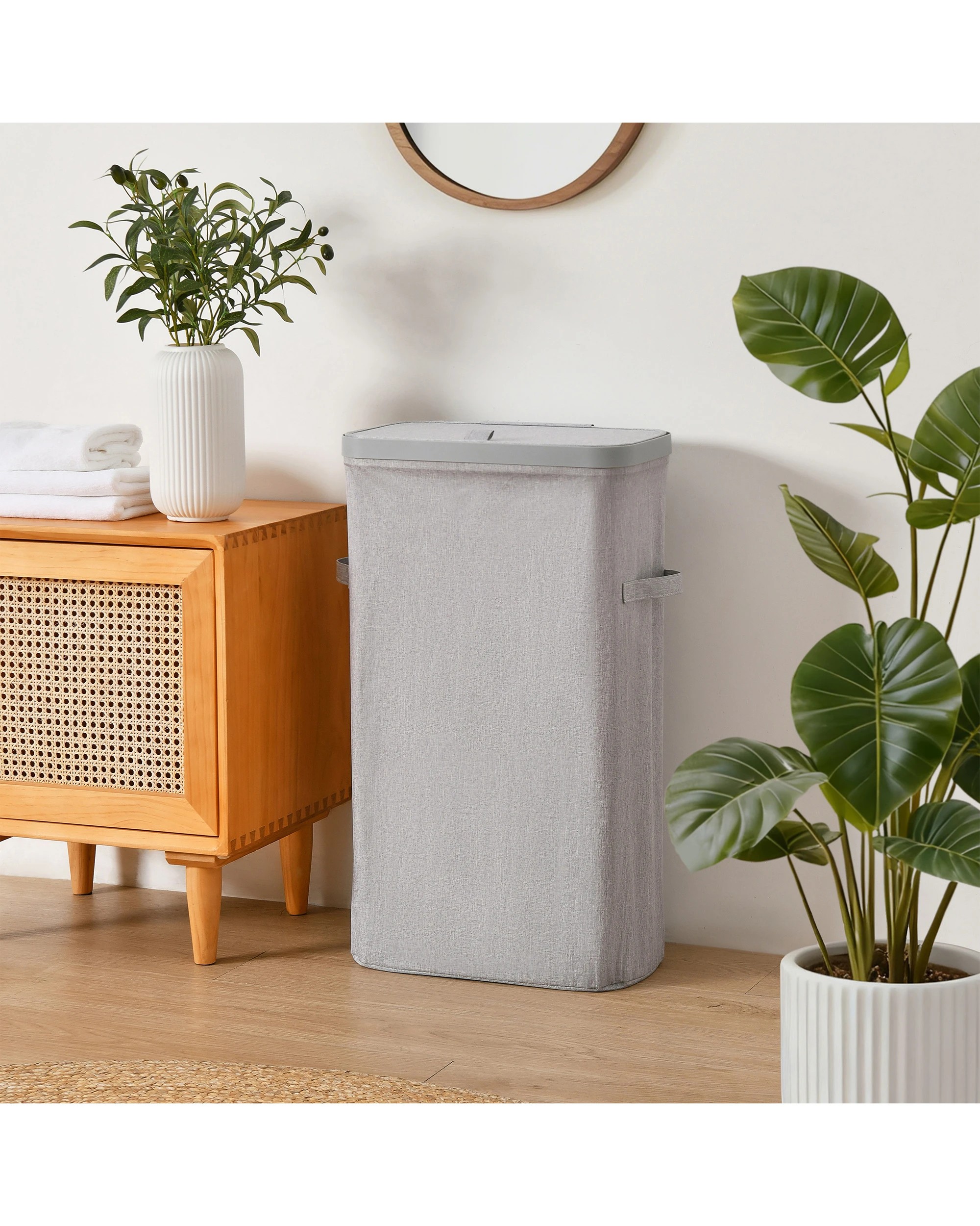 1 Sherwood Voyager Slim Laundry Hamper 40L Faux Linen 22x39x67cm - Grey, 1 of 9