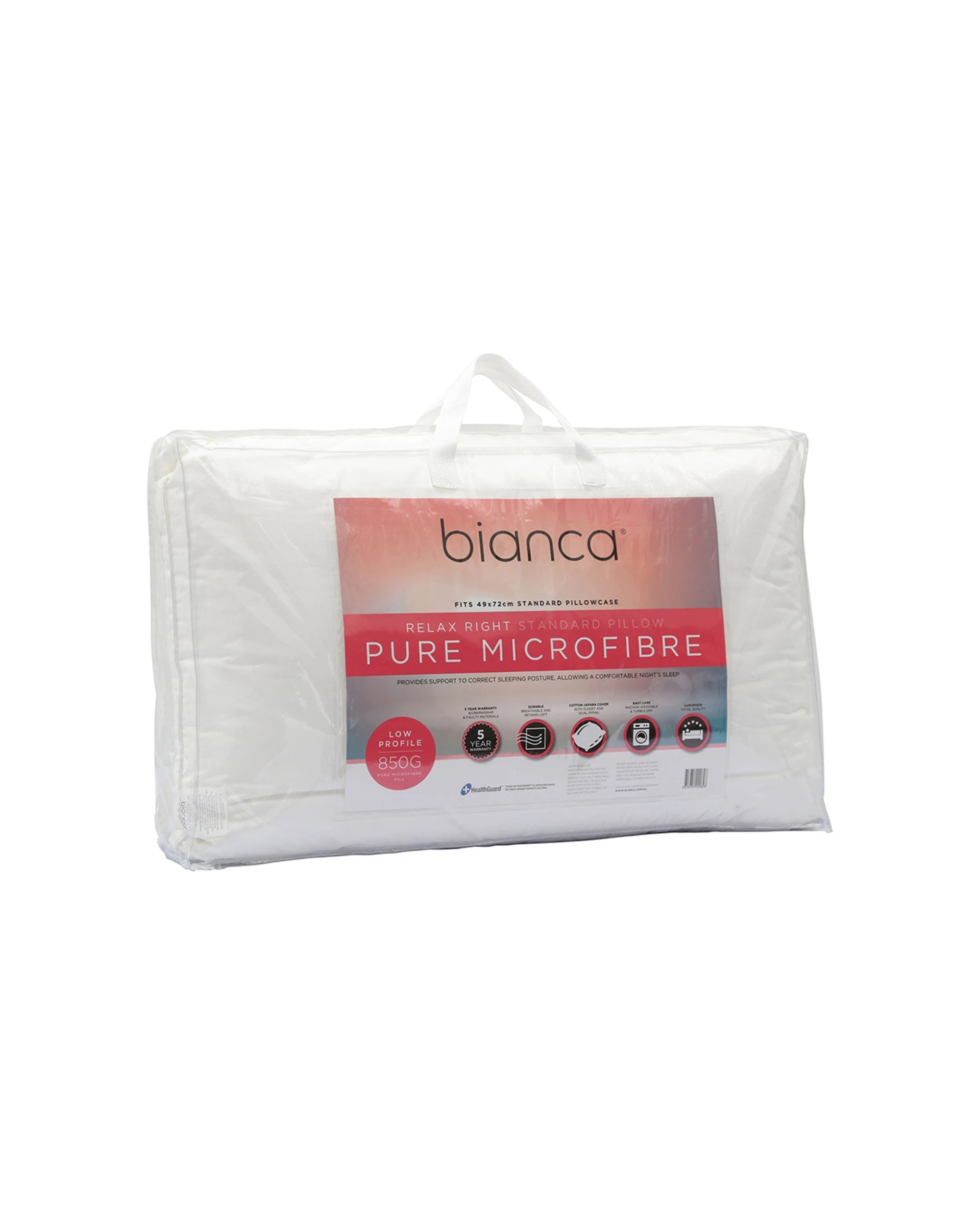 2 Bianca Relax Right Pure Microfibre Pillow Low Profile 49x72cm - White, 2 of 2