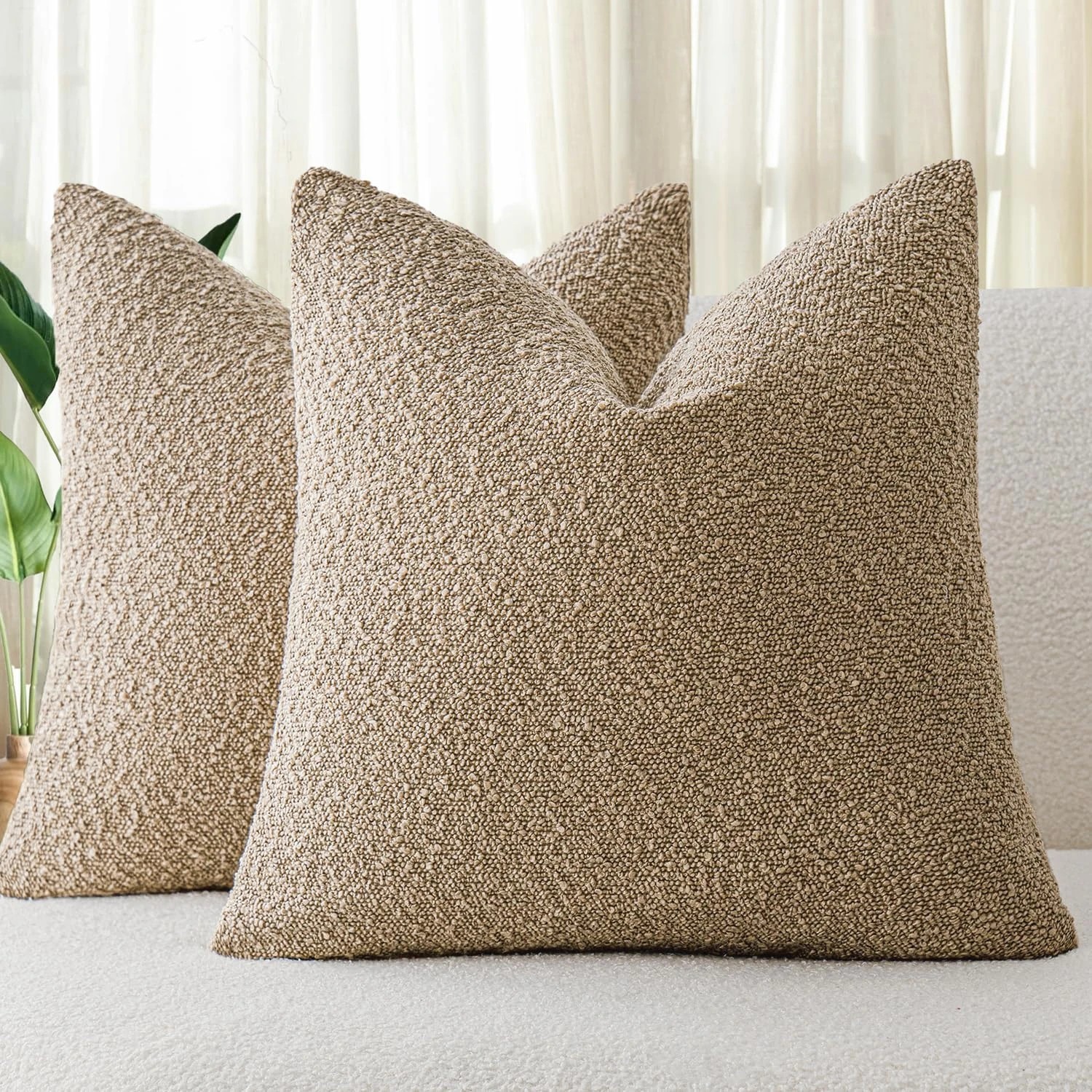 1 Gioia Casa 2-Pack Bouclé Cushion Covers 45x45cm - Camel, 1 of 3