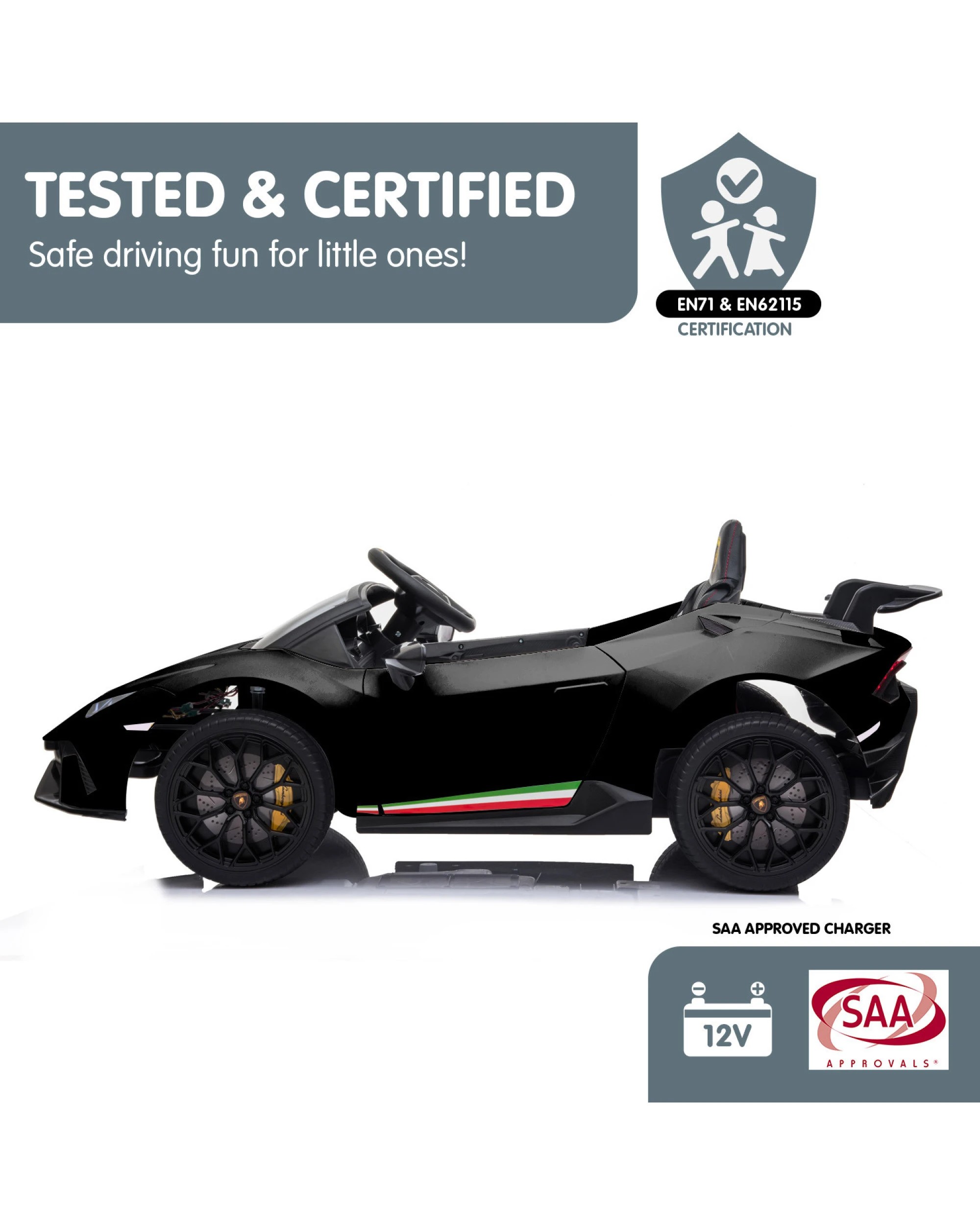 8 Kahuna Lamborghini Performante Kids Electric Ride On Car Black, 8 of 10