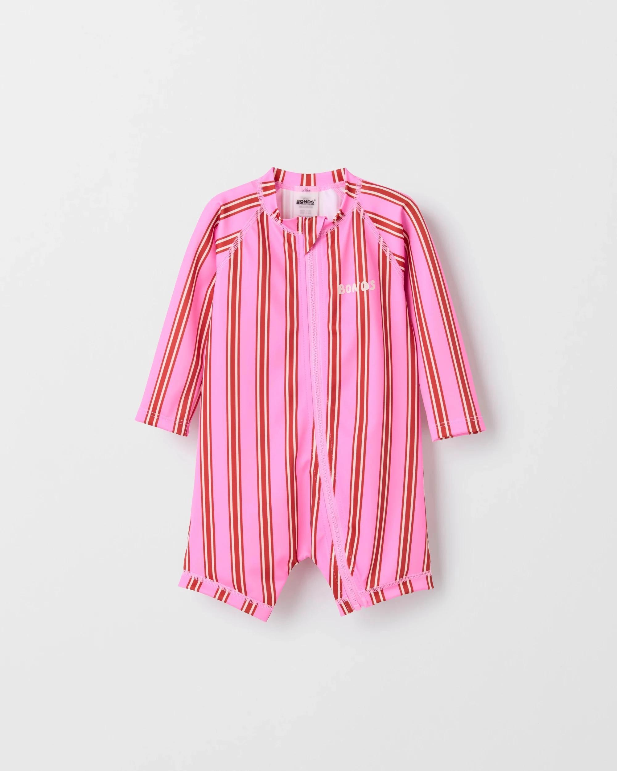 2 Bonds Baby Swim Zip Suit FUSHIA STRIPE, 2 of 3