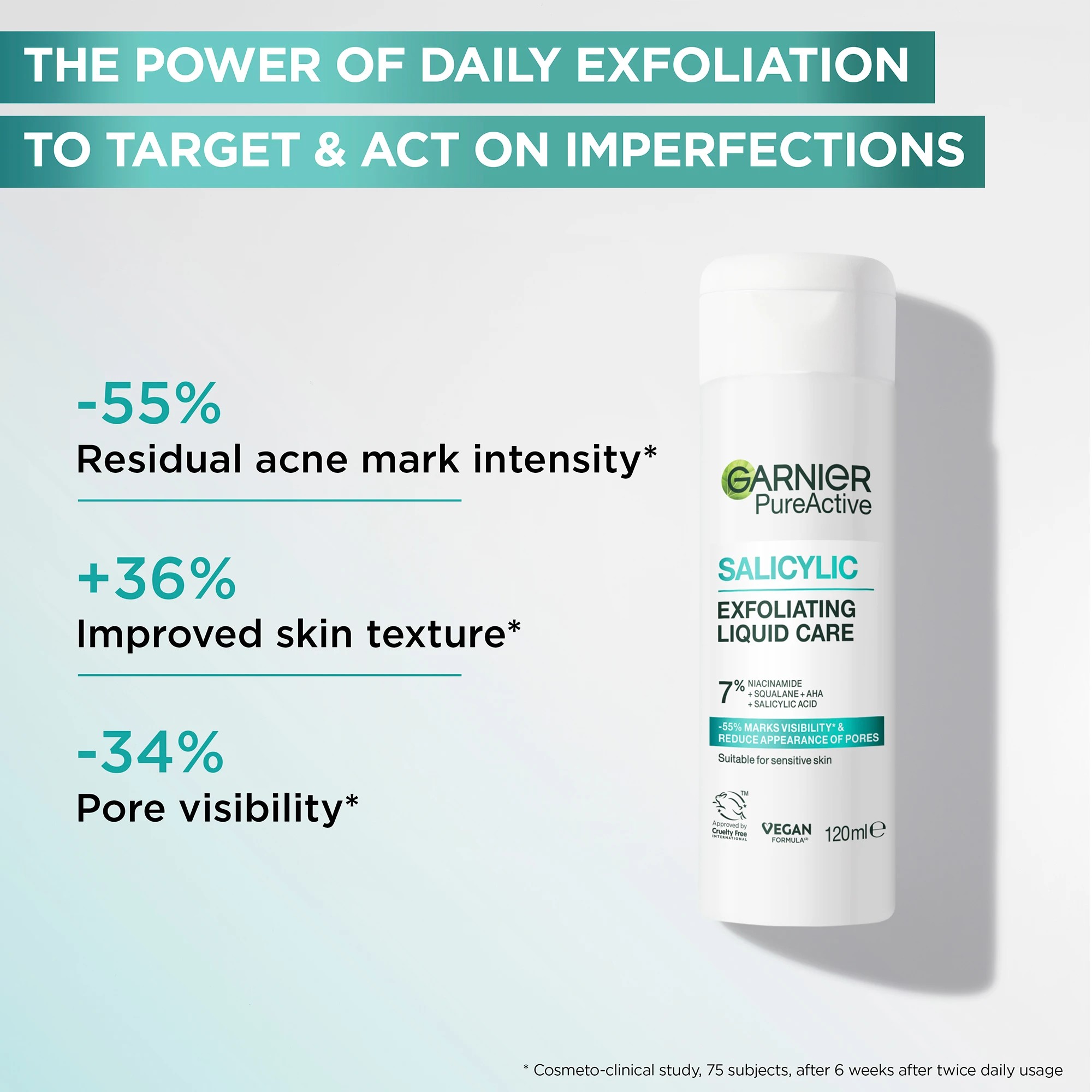 2 Garnier PureActive Salicylic Exfoliating Liquid Care 120ml - 7% Niacinamide, Squalane, AHA and Salicylic Acid, 2 of 6