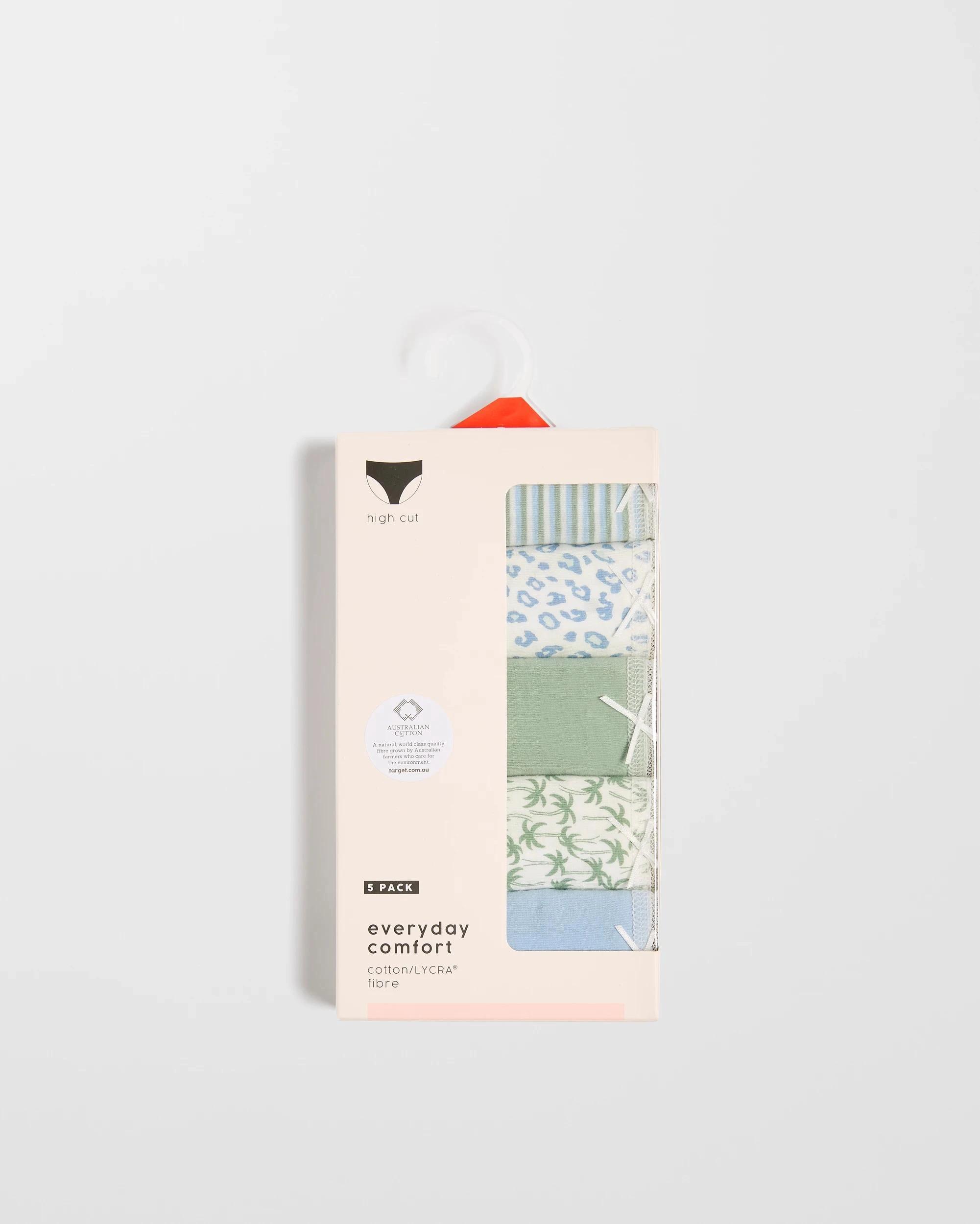 5 Target Women's Cotton/Elastane High Cut Briefs 5 Pack PALM GREEN/LEOPARD/BLUE, 5 of 5