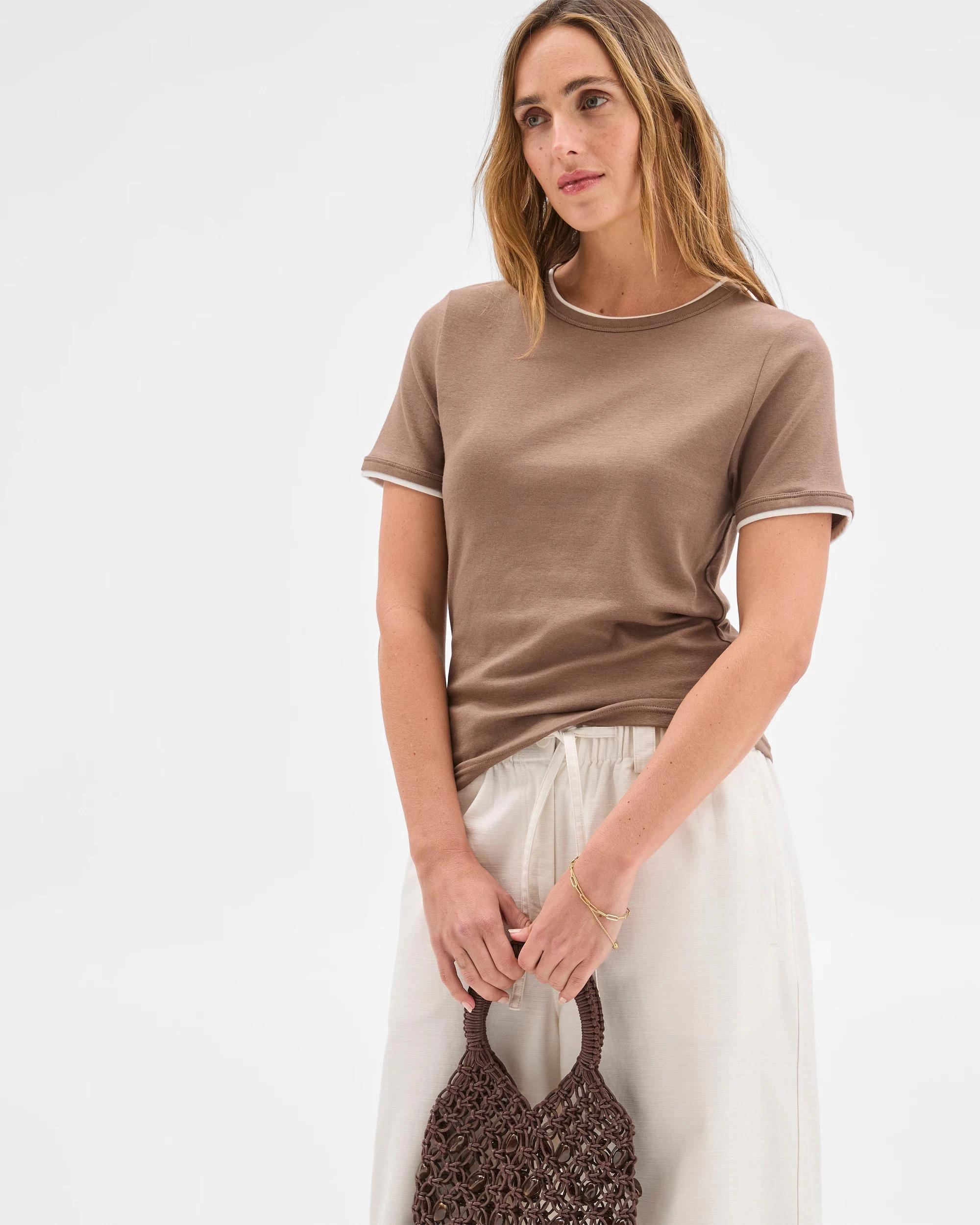 1 Target Australian Cotton Blend Tipped Edge T-Shirt TAUPE, 1 of 6