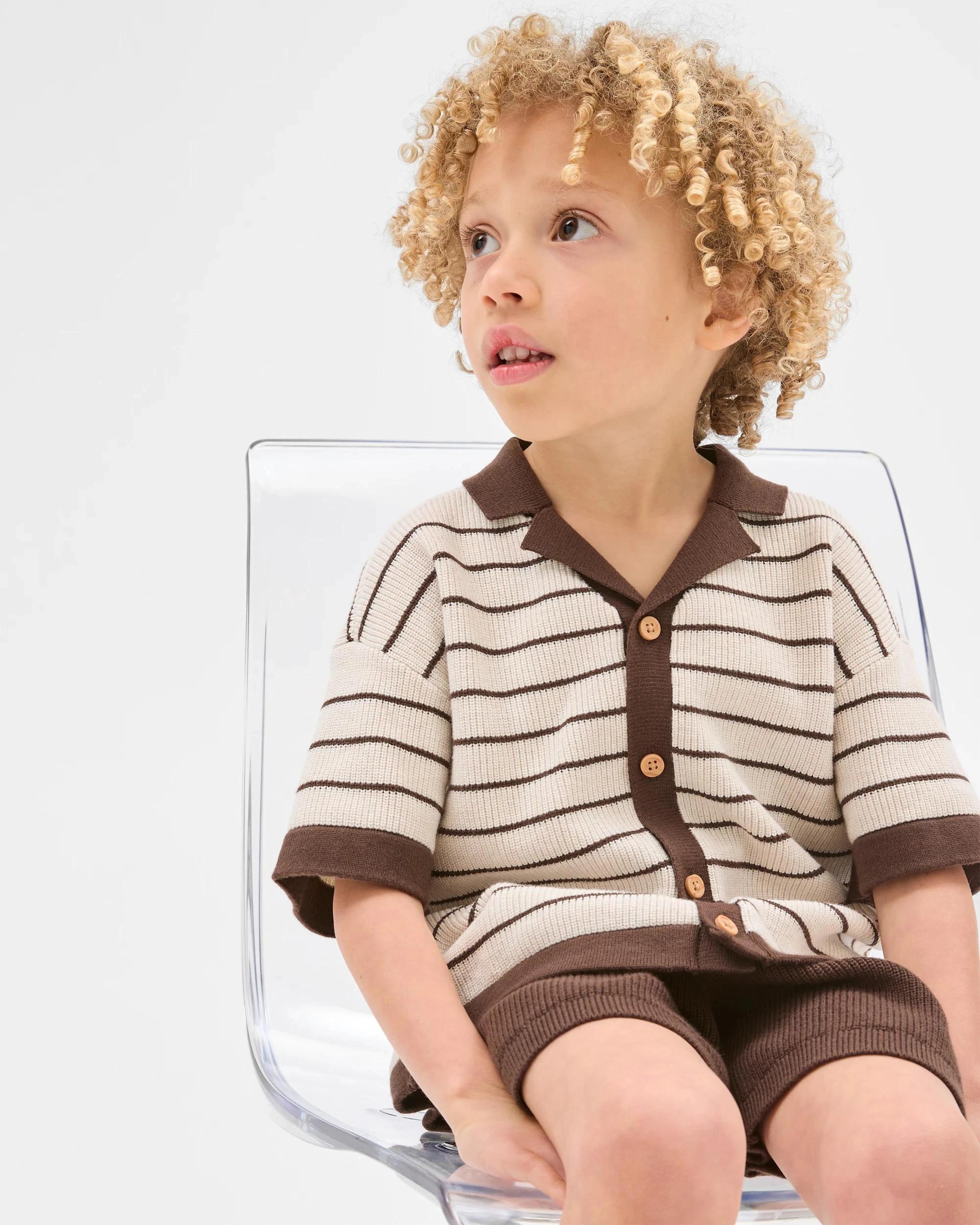 3 Target Australian Cotton Knit Shirt and Short 2 Piece Set BROWN STRIPE, 3 of 5