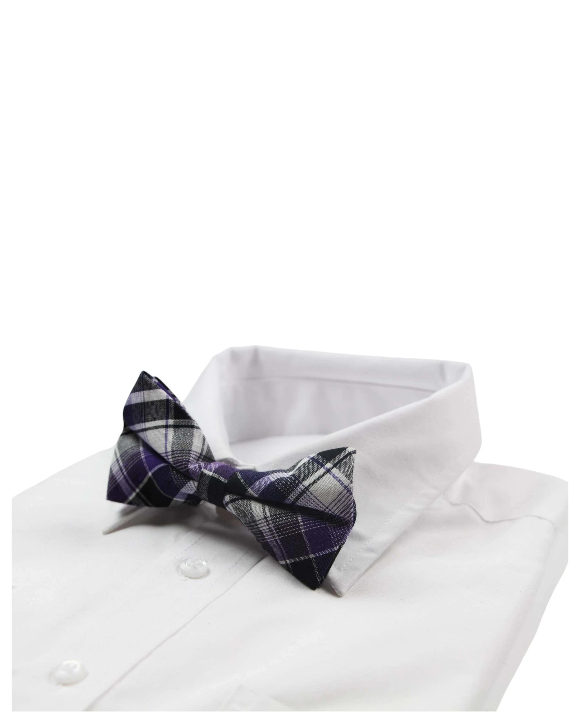 1 Zasel Mens Black, White & Purple Patterned Cotton Bow Tie, 1 of 3