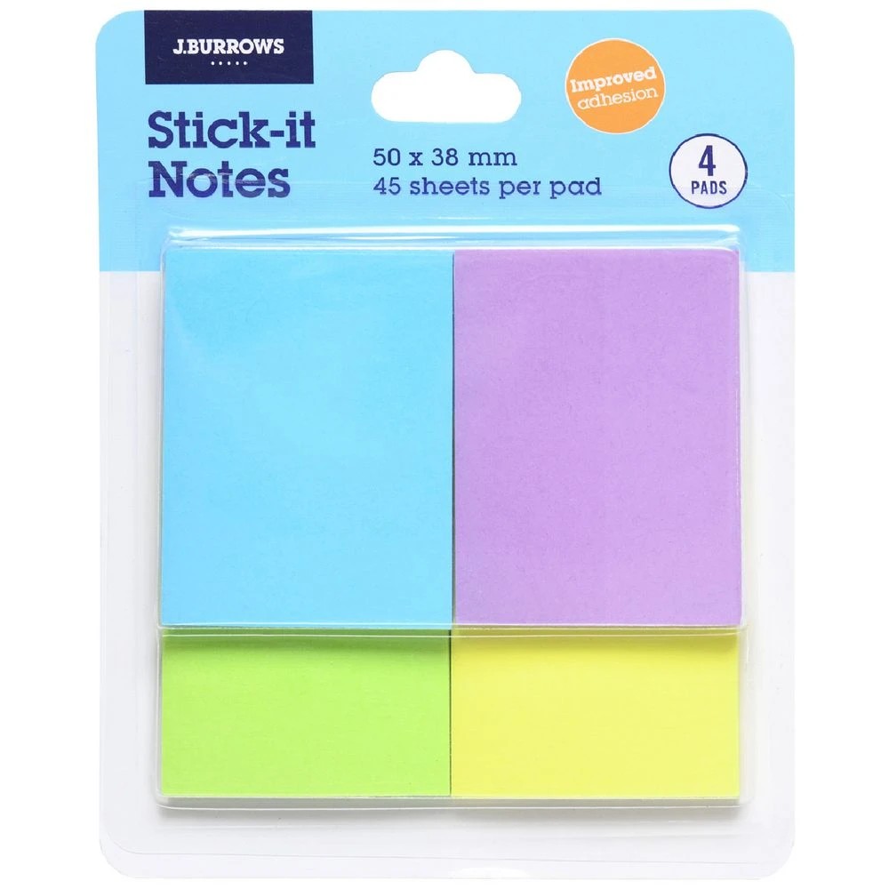 1 J.Burrows Stick-It Notes Neon 38x50mm 4 Pack, 1 of 4