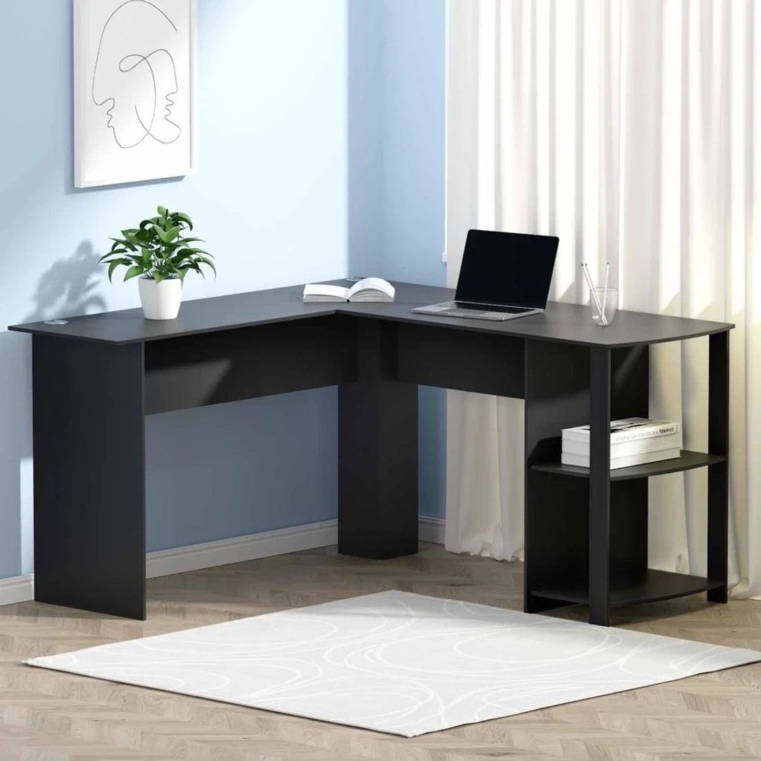 3 Artiss Computer Desk Shelf L-Shape  136CM - Black, 3 of 8