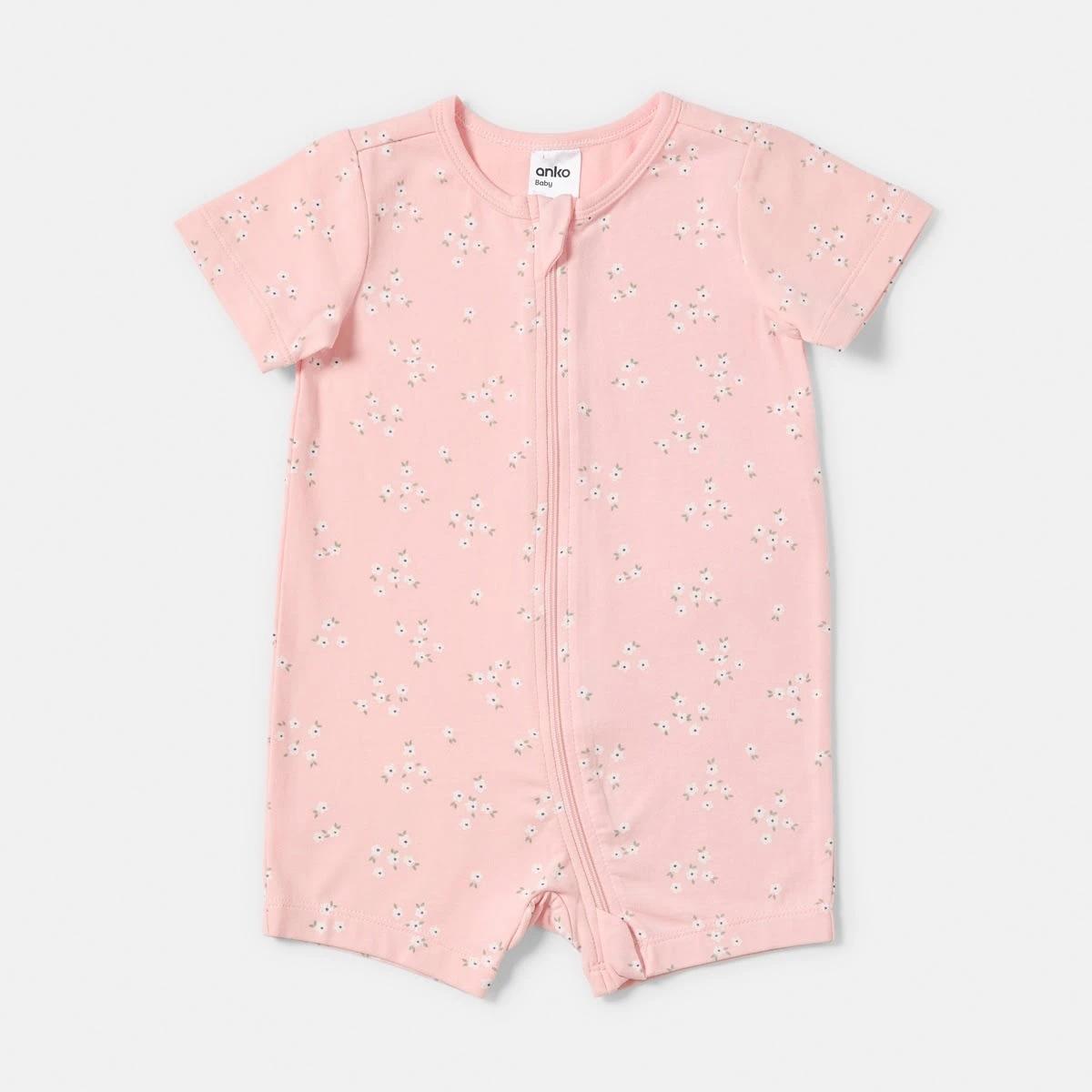 1 Short Sleeve Zip Romper BLUSH FLORAL, 1 of 4