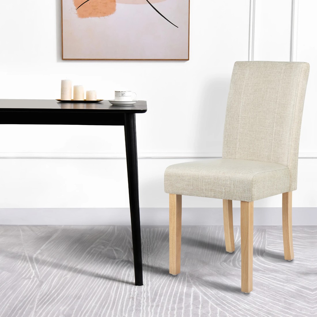 4 Alfordson 2x Dining Chairs Cafe Kitchen Chair Retro High-Back Wood Fabric - Beige, 4 of 10