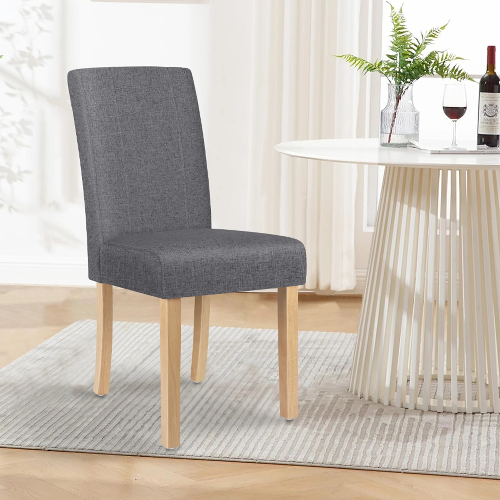 3 Alfordson 2x Dining Chair Cafe Kitchen Lounge Padded High-Back Wood Fabric - Grey, 3 of 10