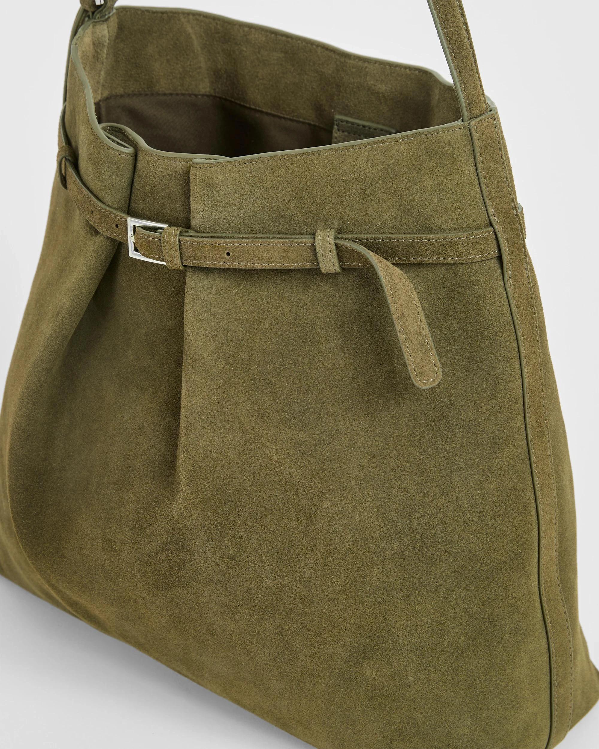 3 Target Woman Premium Suede Leather Belted Bucket Bag KHAKI, 3 of 3