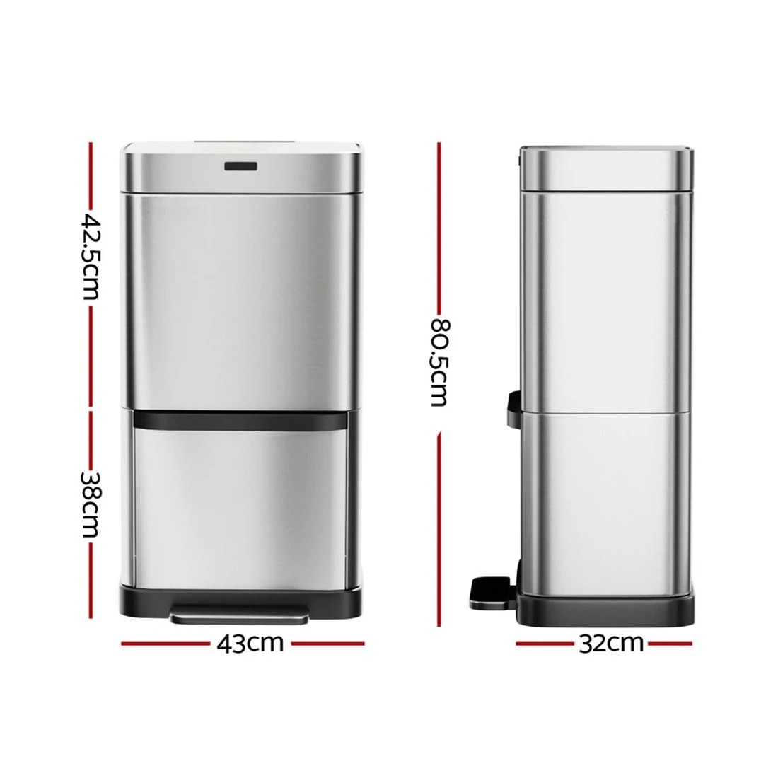 2 Devanti 70L Motion Sensor Bin Pedal Bins Automatic - Silver, 2 of 5