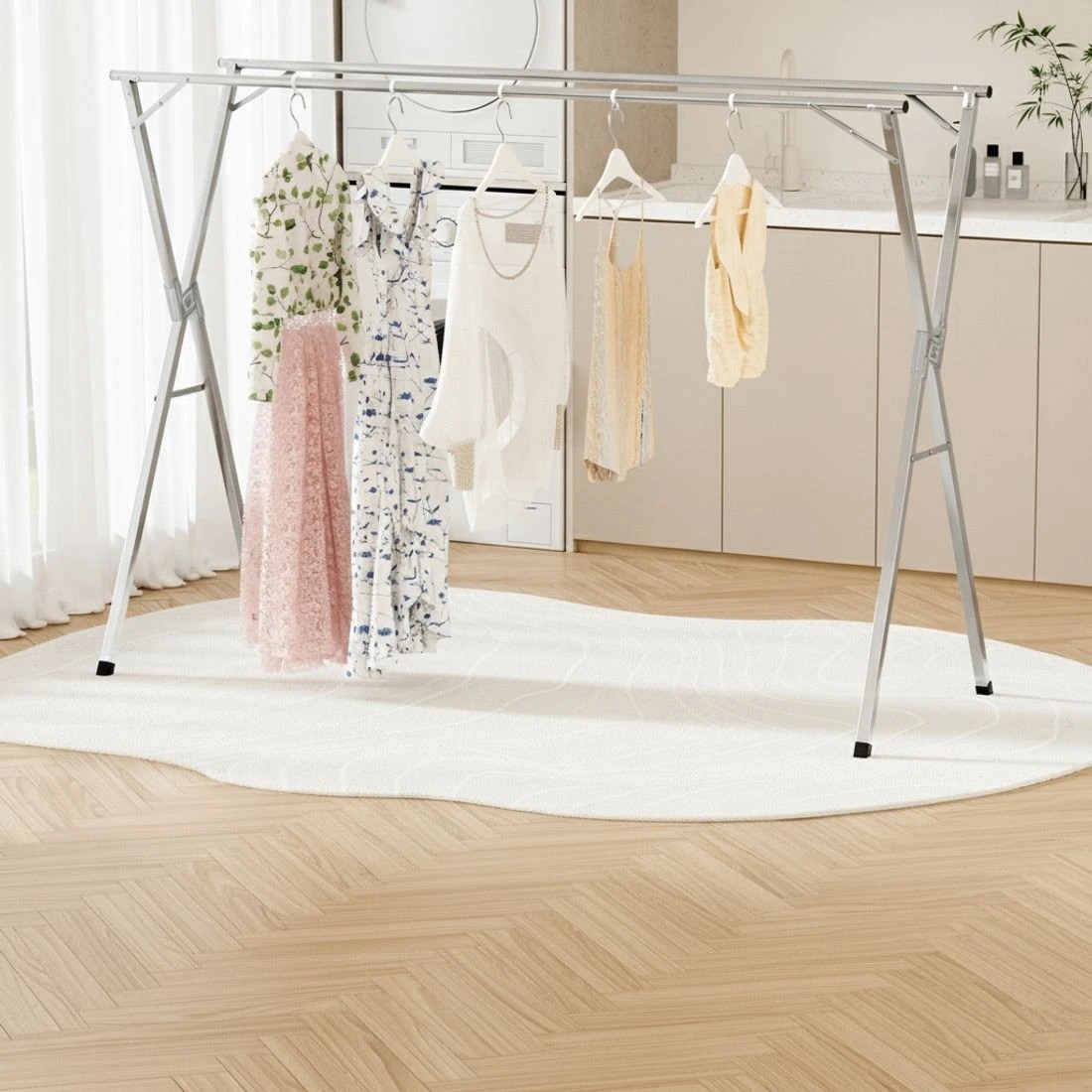 6 Artiss Clothes Rack Adjustable Foldable Steel - Silver, 6 of 7