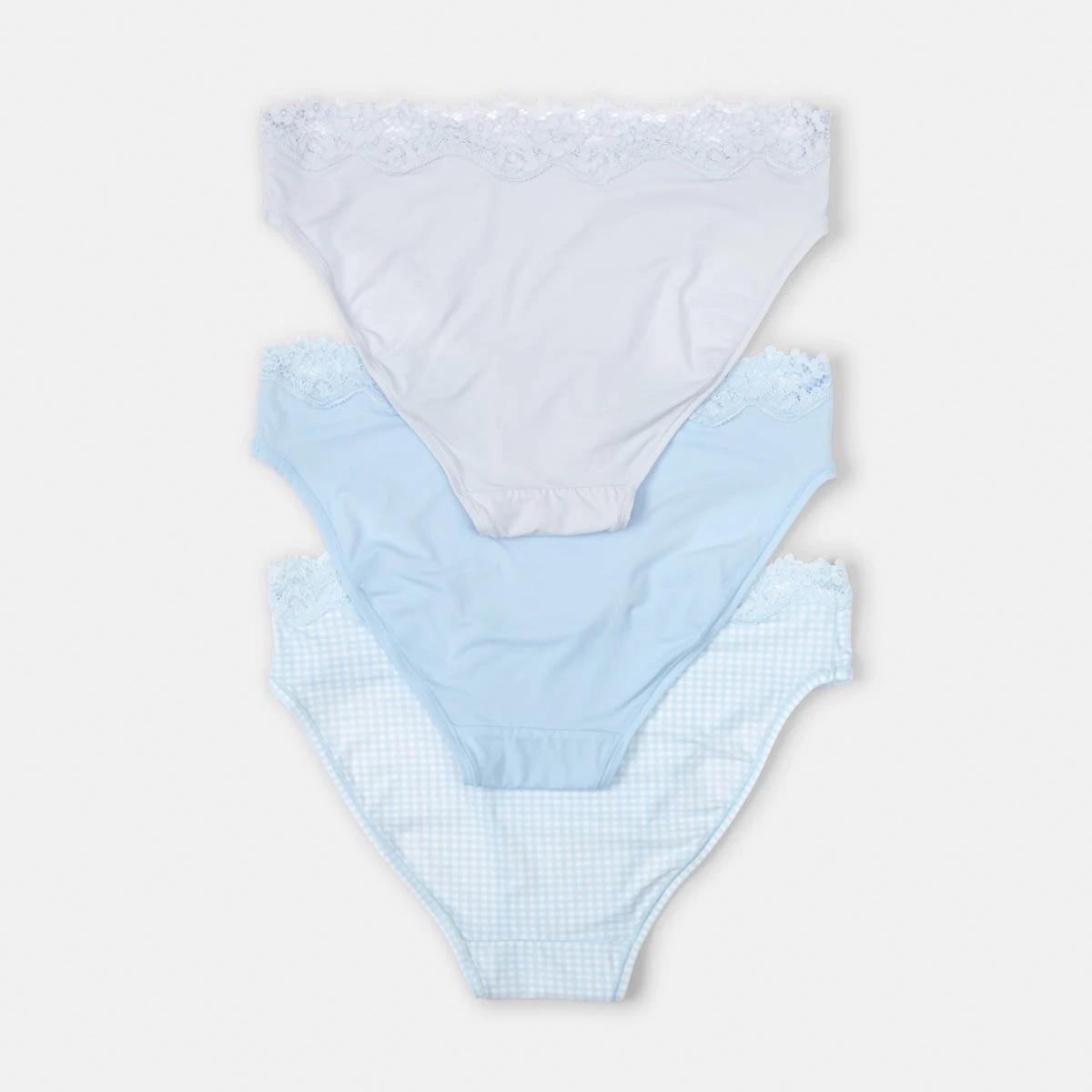2 3 Pack Super Soft Lace Bikini Briefs MINI CHECK, WINDY BLUE, HALOGEN BLUE, 2 of 9