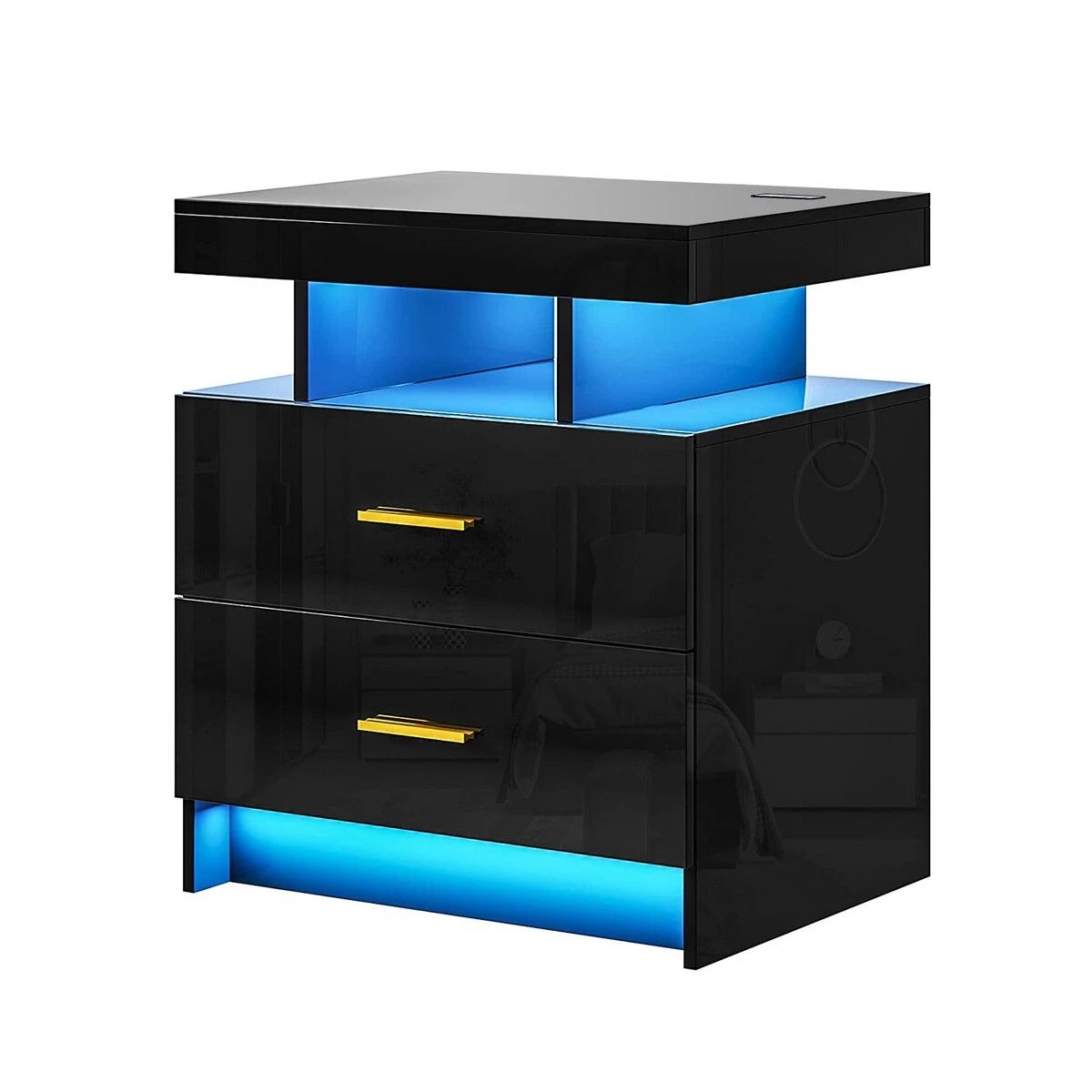 1 Ausway Smart Bedside Table Led End Desk Adjustable Night Stand, 1 of 4