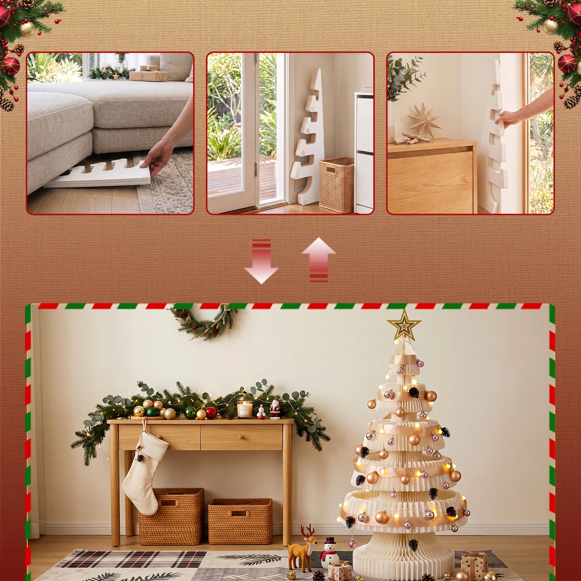 5 Jingle Jollys Paper Christmas Tree Foldable 114CM w/ Star Topper LEDs Xmas Decoration Kit - White, 5 of 9