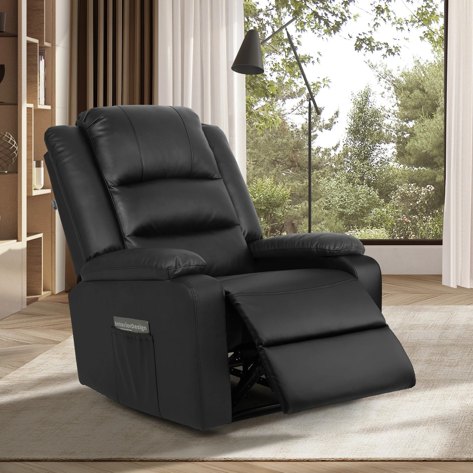 2 Oikiture Recliner Chair With Side Pocket Leather
 - Black, 2 of 7