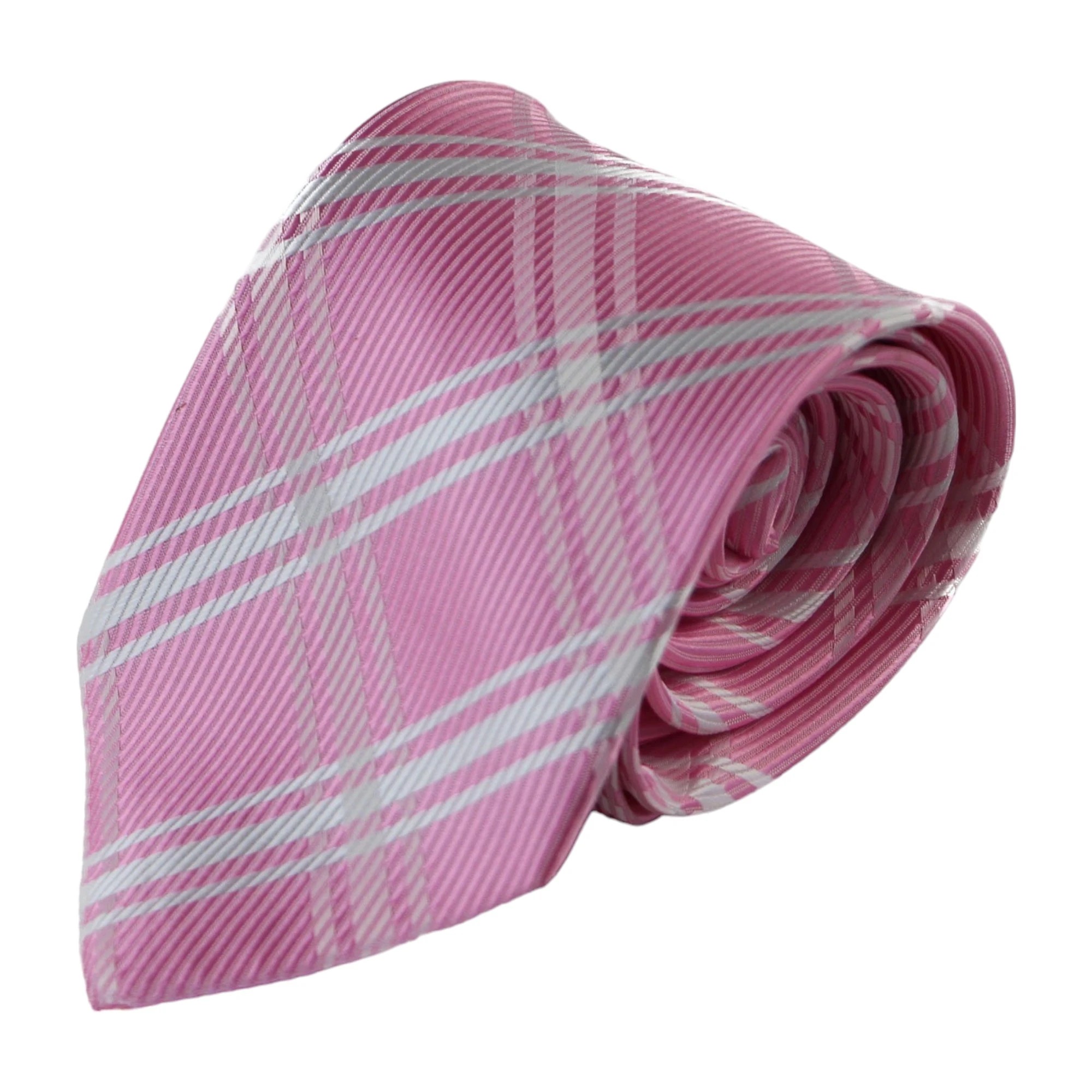 3 Zasel Mens Light Pink & White Plaid Striped Patterned 8cm Neck Tie - Multi, 3 of 3