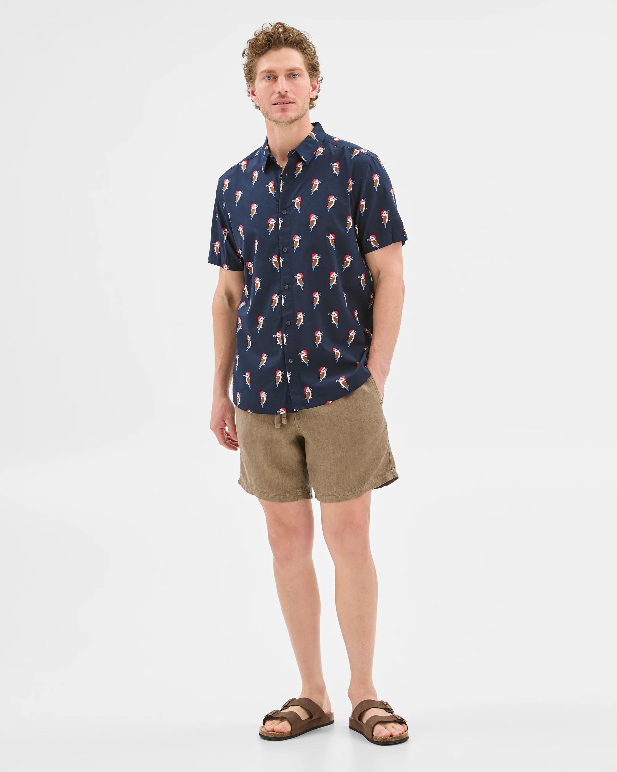 2 Target Christmas Bird Print Shirt NAVY, 2 of 6