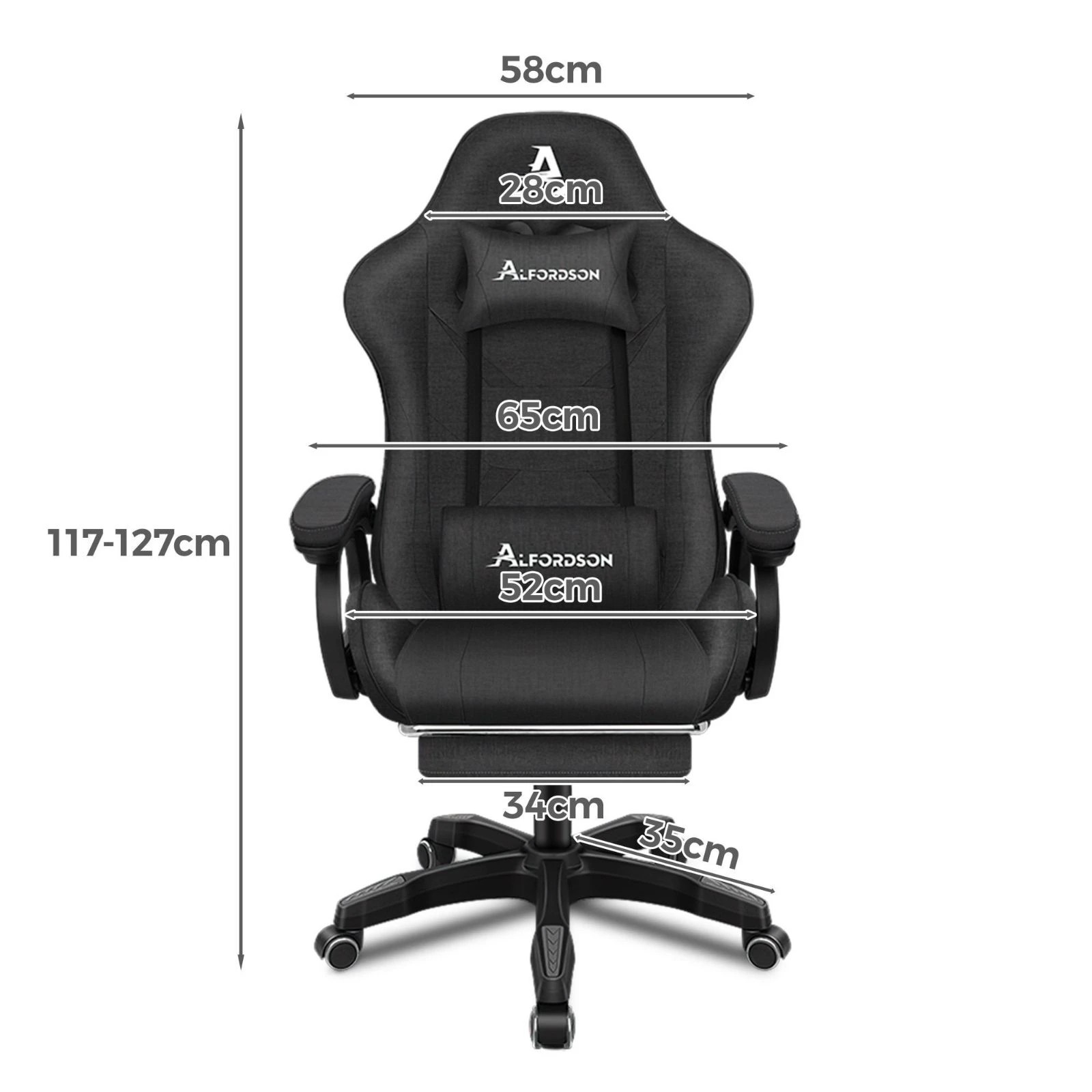 3 Alfordson Gaming Chair Office Massage Computer Fabric Racing Seat Footrest - Grey, 3 of 10