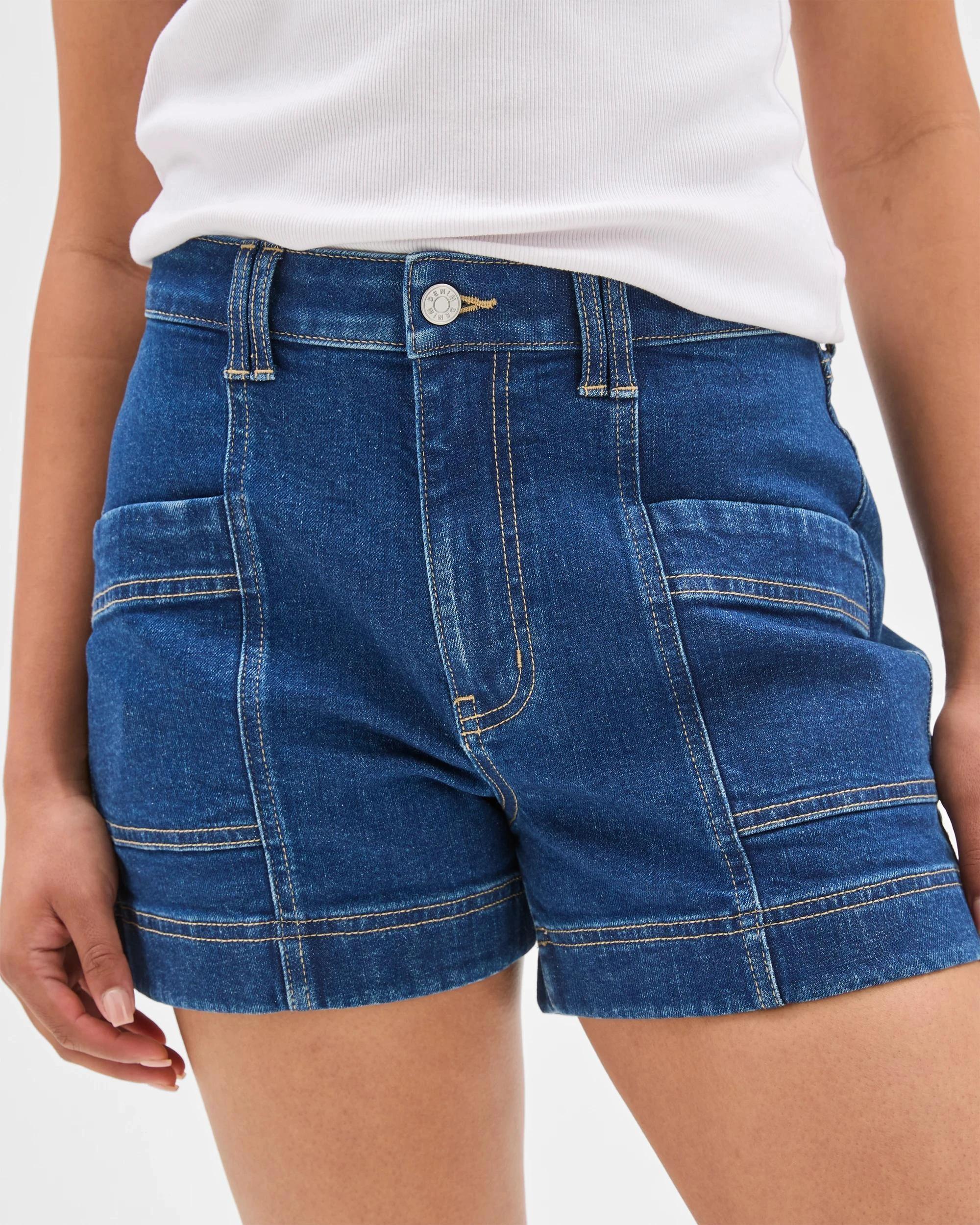 4 Target High Waist Panelled Denim Shorts RINSE BLUE, 4 of 6
