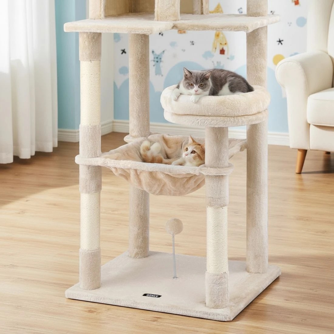 6 i.Pet Cat Tree 143cm Tower Scratching Post Trees Scratcher Condo House - Beige, 6 of 6