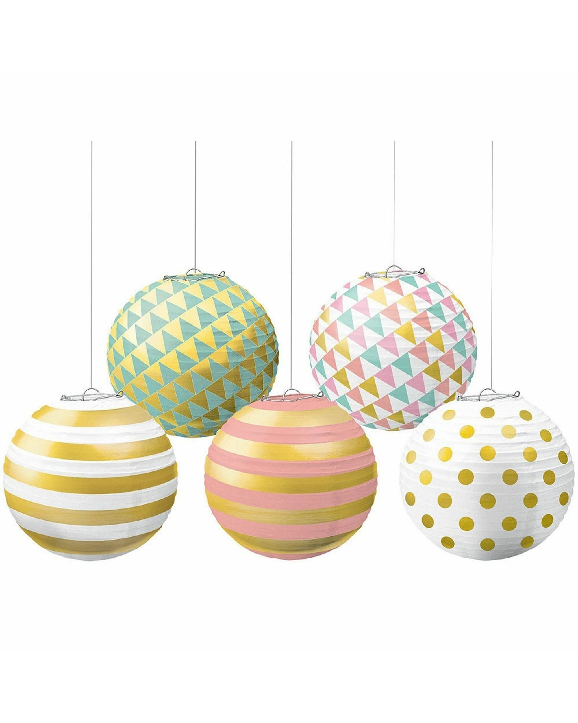 1 Amscan Inc. Pink Mint Green and Gold Mini Paper Lanterns Pack of 5 - Multi, 1 of 1