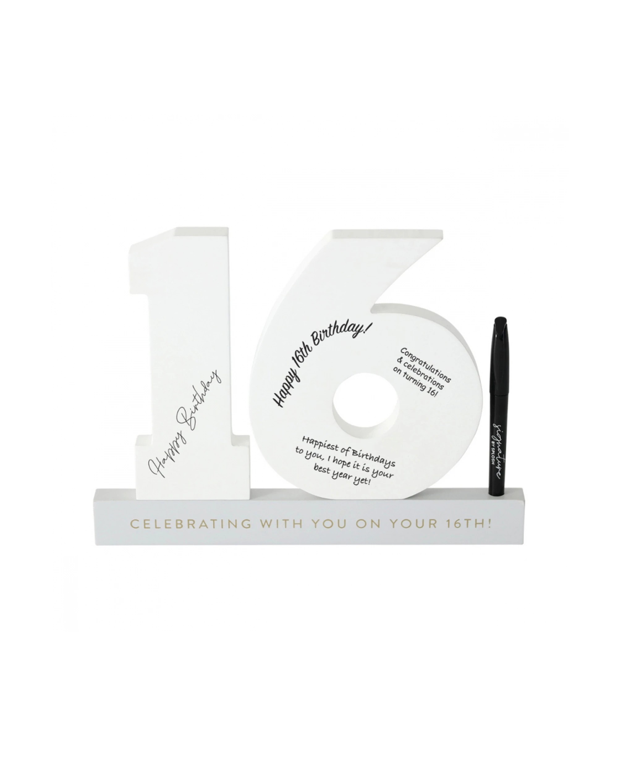 2 Splosh 16th Birthday Wooden Signature Number W/ Marker Keepsake 29x21cm White - White, 2 of 6