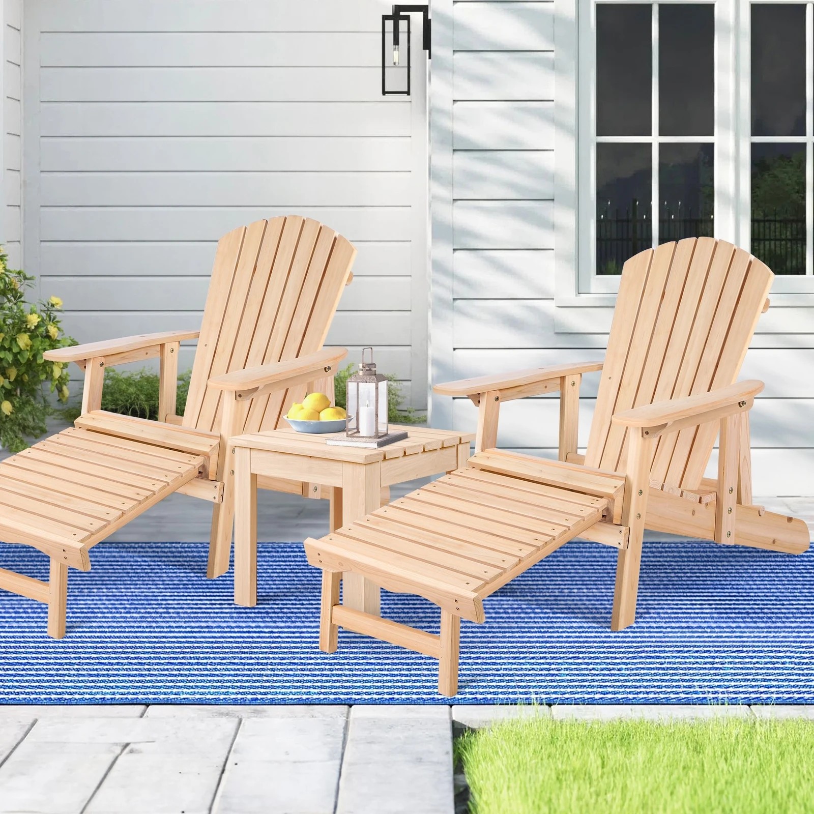 10 Alfordson Adirondack Chairs Table 3PCS Set Outdoor Furniture w/ Ottoman - Natural, 10 of 10