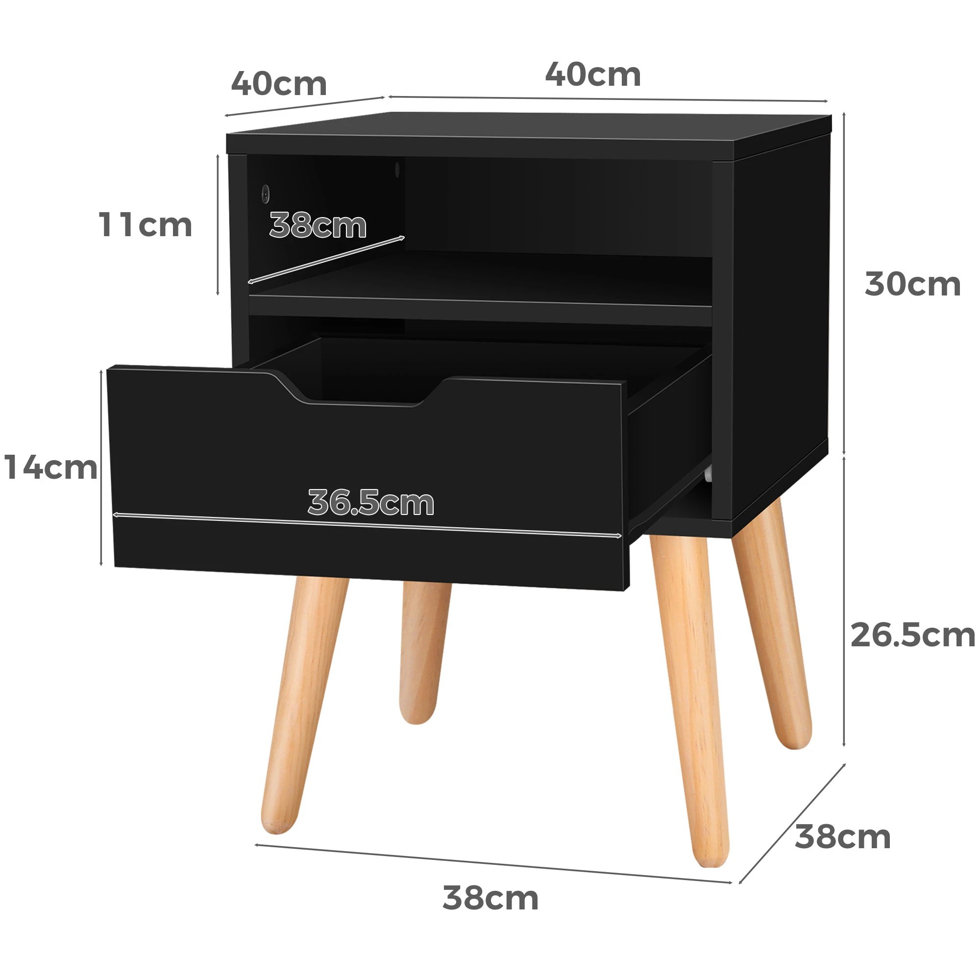 9 Alfordson Bedside Table Nightstand Side Storage Cabinet Scandinavian - Black, 9 of 10