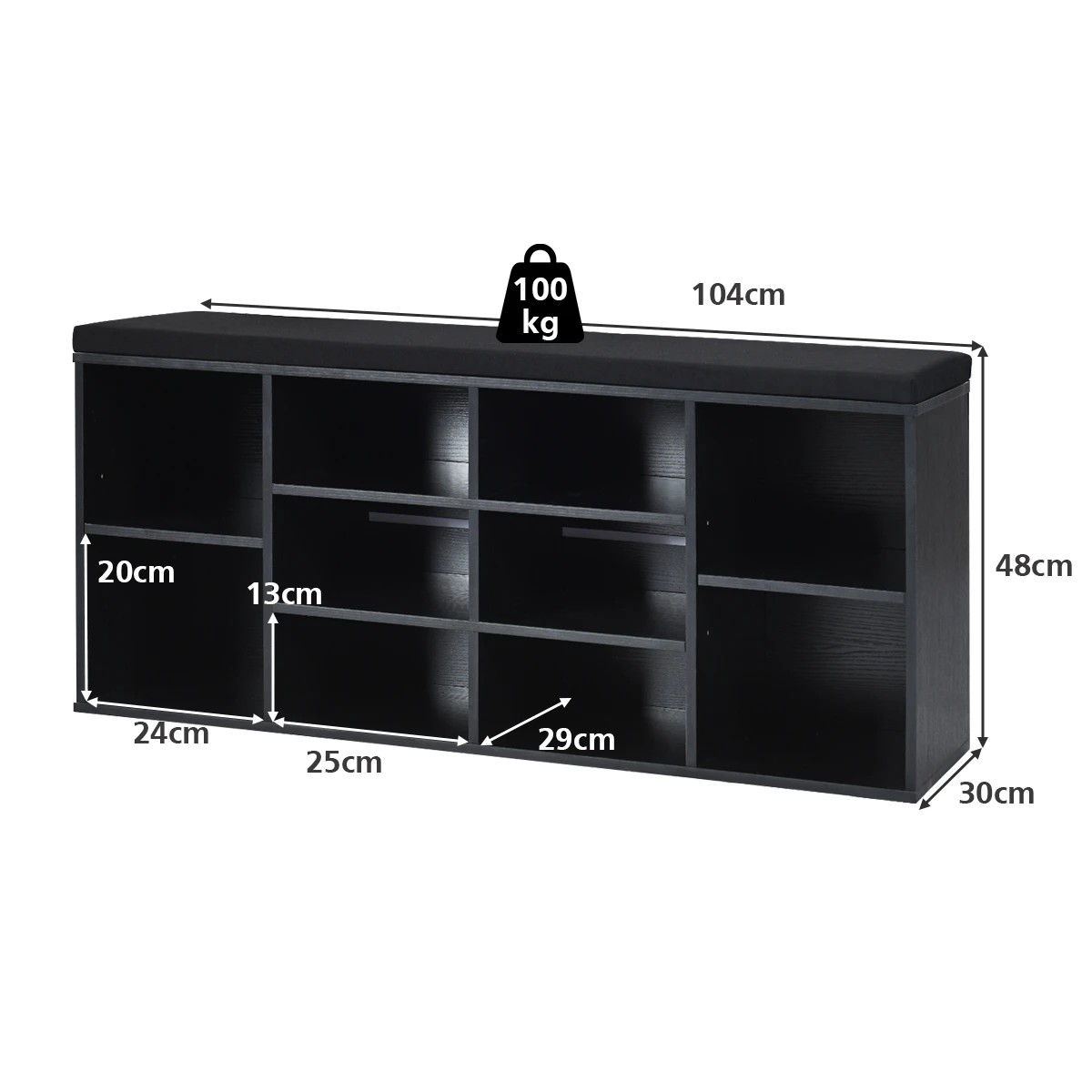 2 Costway Shoe Cabinet Bench Shoe Storage Rack Organizer Shelf Cupboard Box w/Padded Seat - Black, 2 of 5