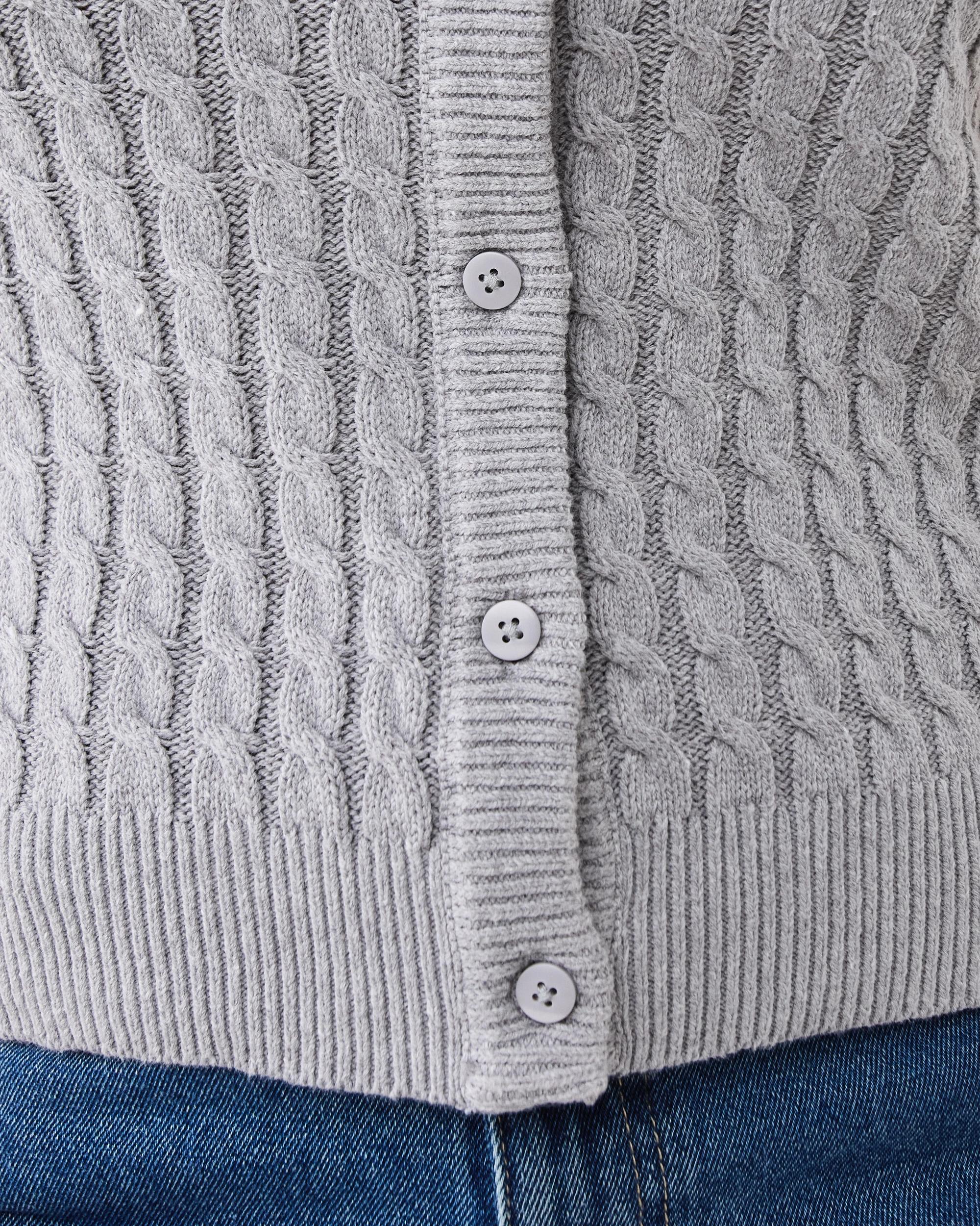 6 Short Sleeve Lightweight Cable Cardigan Grey Marle, 6 of 7