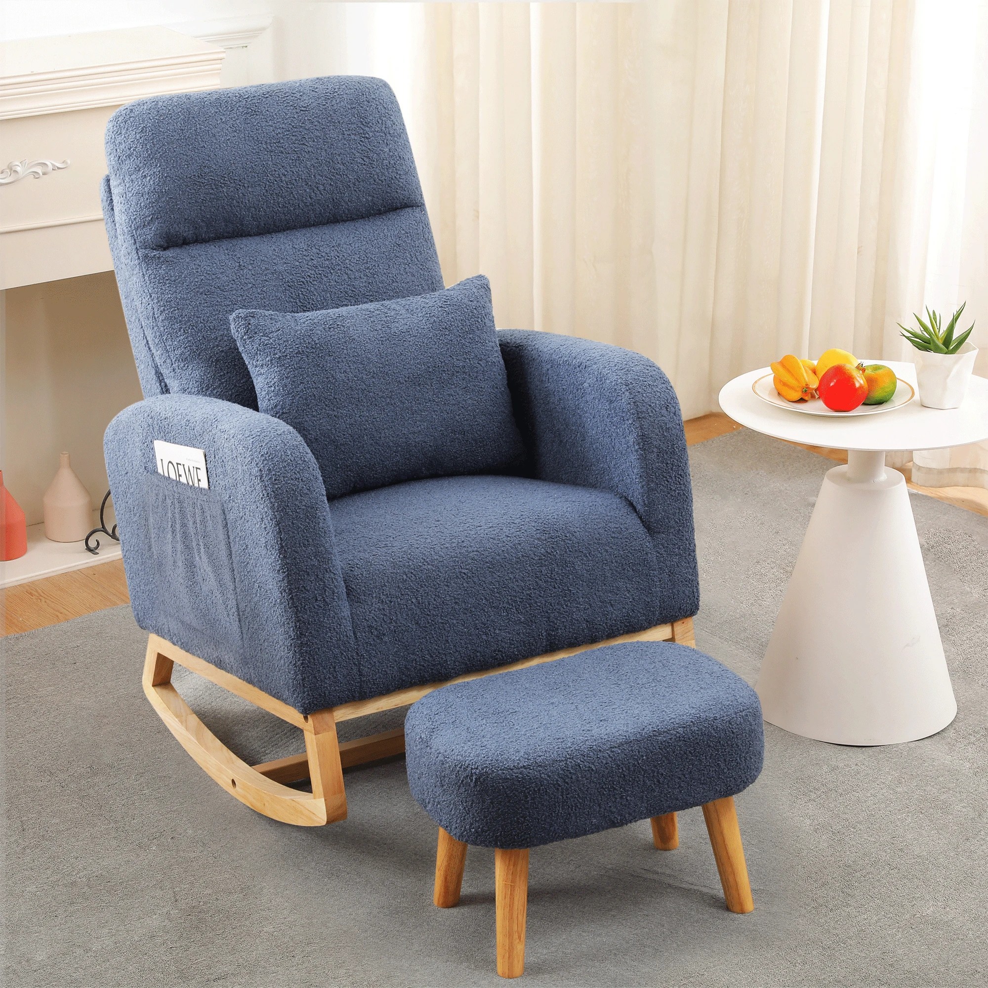 7 Levede Rocking Chair Blue With Cushion & Stool, 7 of 7