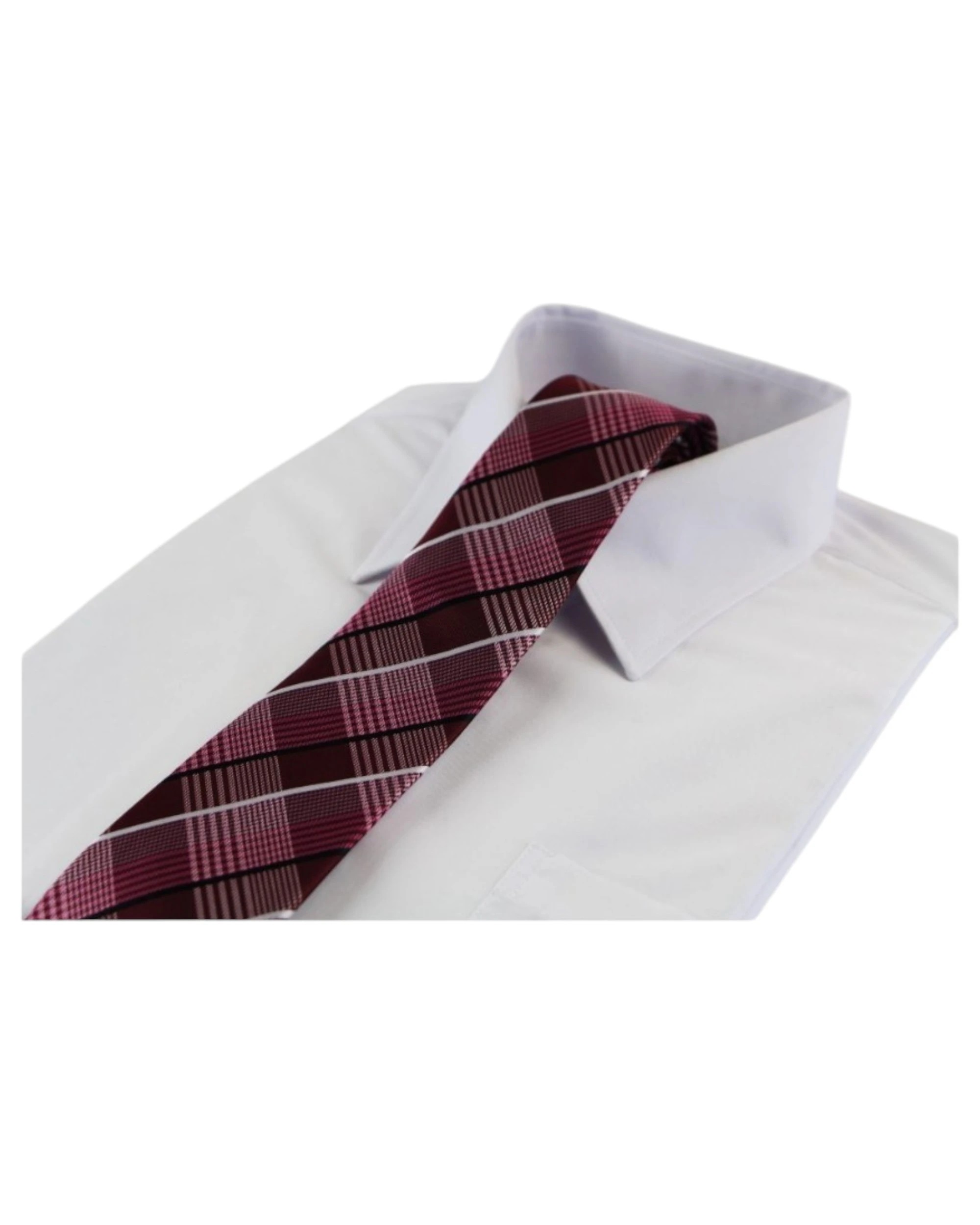 1 Zasel Mens Dark Red & Pink Plaid Patterned 8cm Neck Tie, 1 of 2