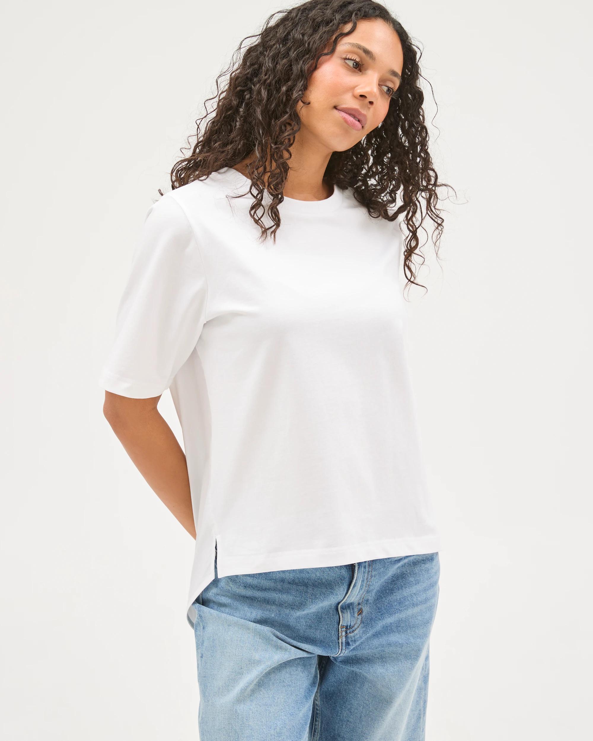 3 Target Woman Australian Cotton Boxy Fit Woven Back T-Shirt WHITE, 3 of 6