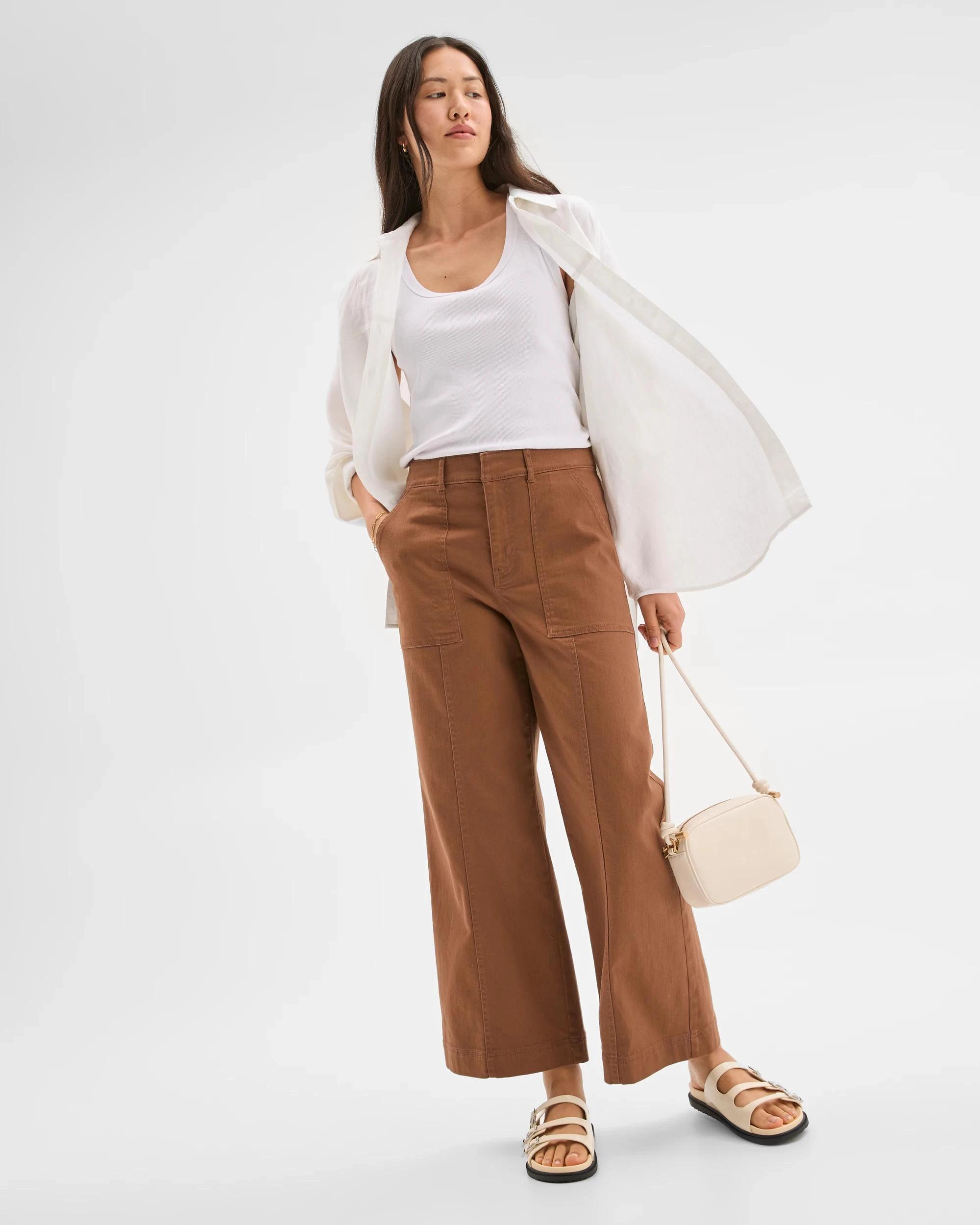 1 Target Woman Australian Cotton Blend Stretch Twill Wide Leg Pants PARTRIDGE, 1 of 5