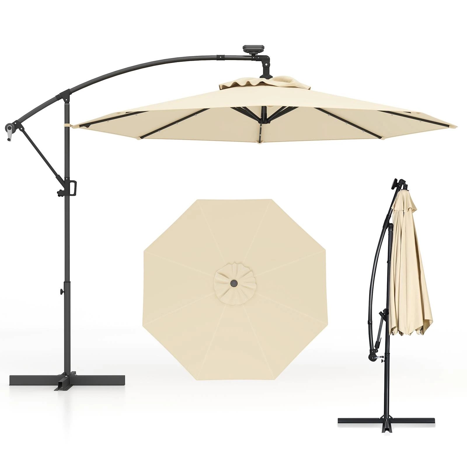 1 Costway 3m Easy Tilt Adjustment Solar LED Offset Cantilever Umbrella - Beige, 1 of 1