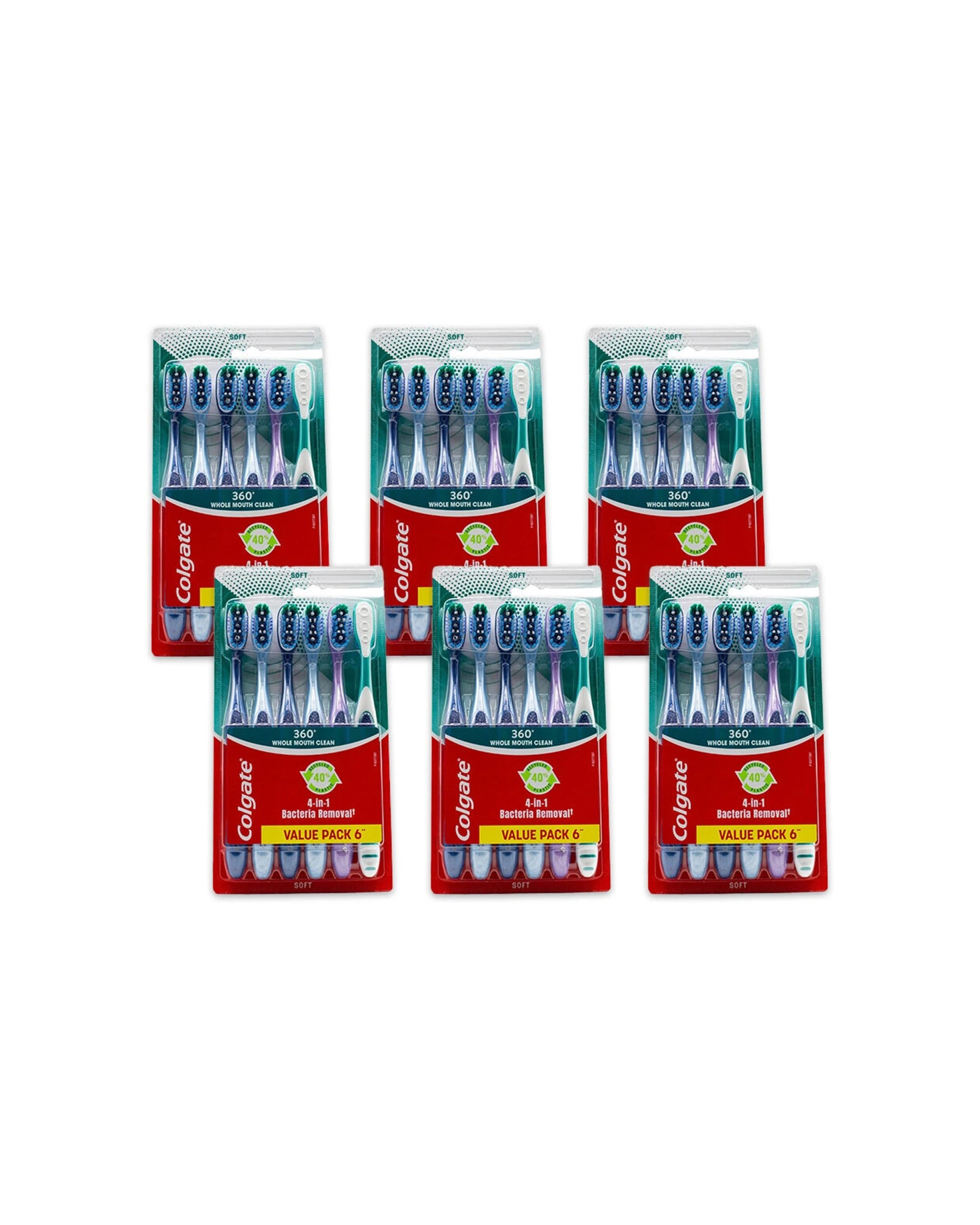 1 Colgate 360 Whole Mouth Clean Toothbrush 6PK Soft Bristles Dental Care - Multi, 1 of 3