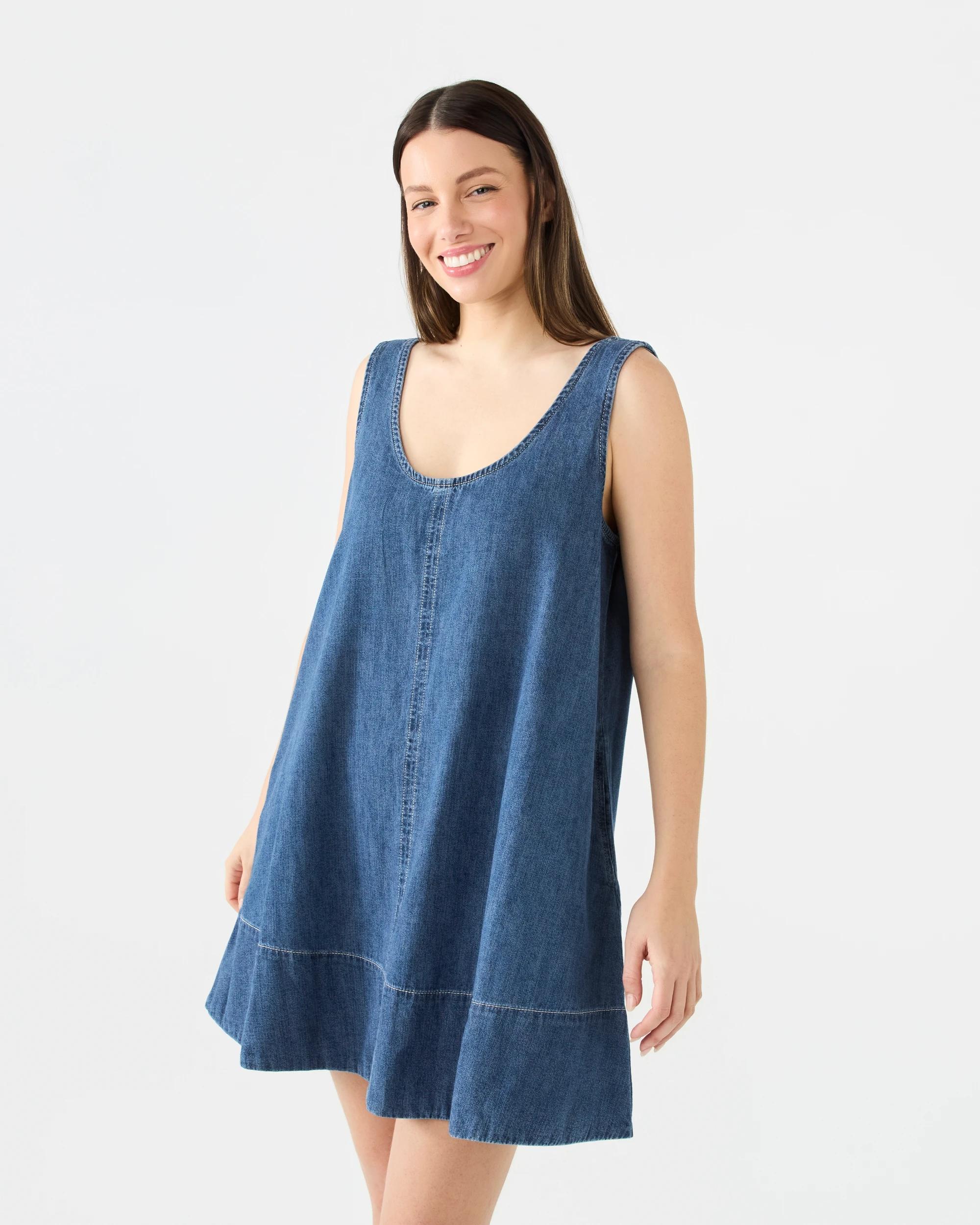 2 Sleeveless Chambray Swing Mini Dress Indigo Wsh, 2 of 8