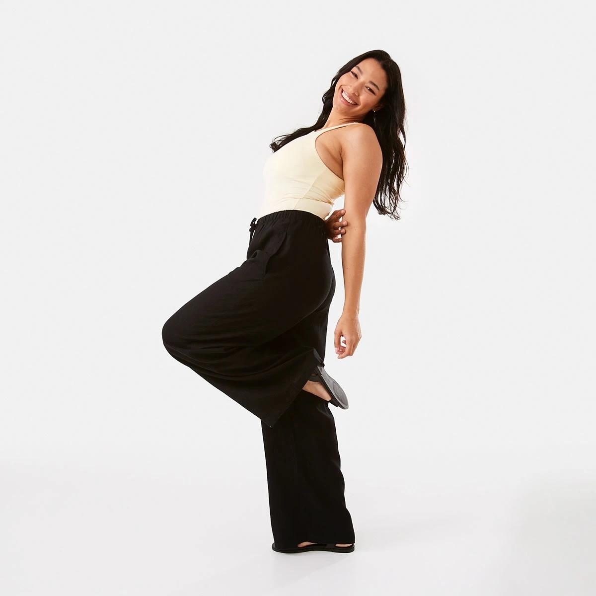 3 Linen Blend Wide Leg Pants Black, 3 of 7