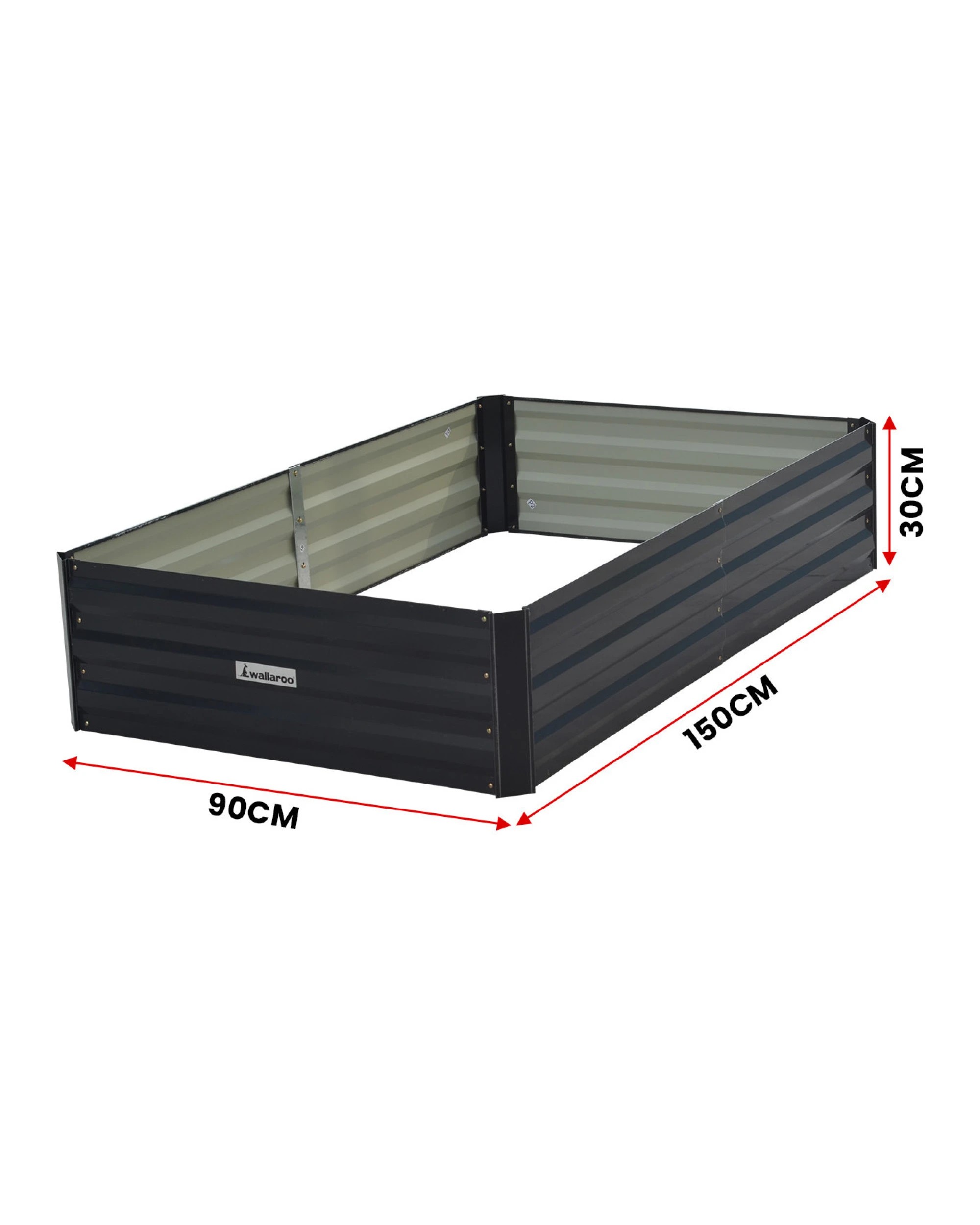 2 Wallaroo Galvanized Steel Raised Garden Bed 150 x 90 x 30cm Plants Vegetables Herbs Flowers - Black, 2 of 5