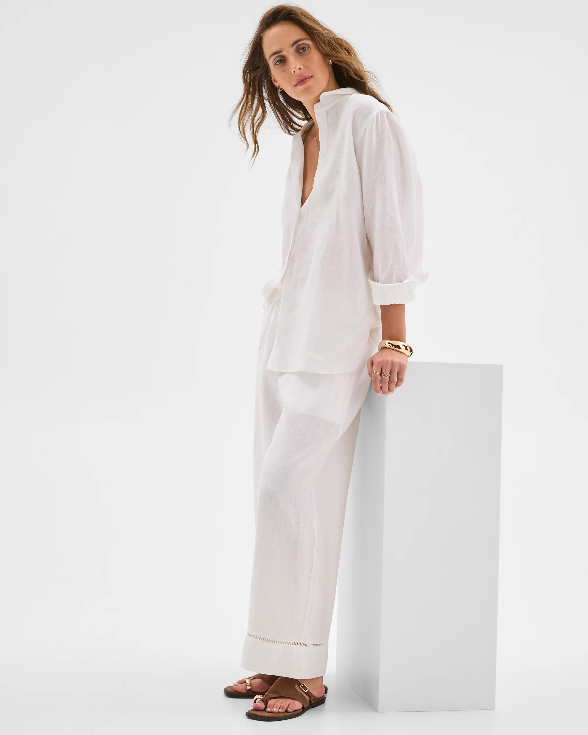 3 Target Woman Resort European Linen Trim Crop Pants WHITE, 3 of 6