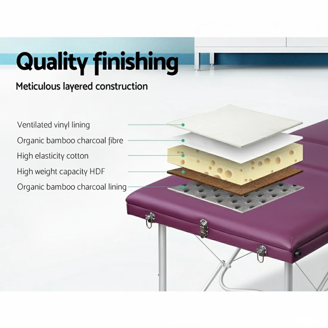 4 Zenses Massage Table 75cm Portable 3 Fold Aluminium Beauty Bed - Purple, 4 of 6