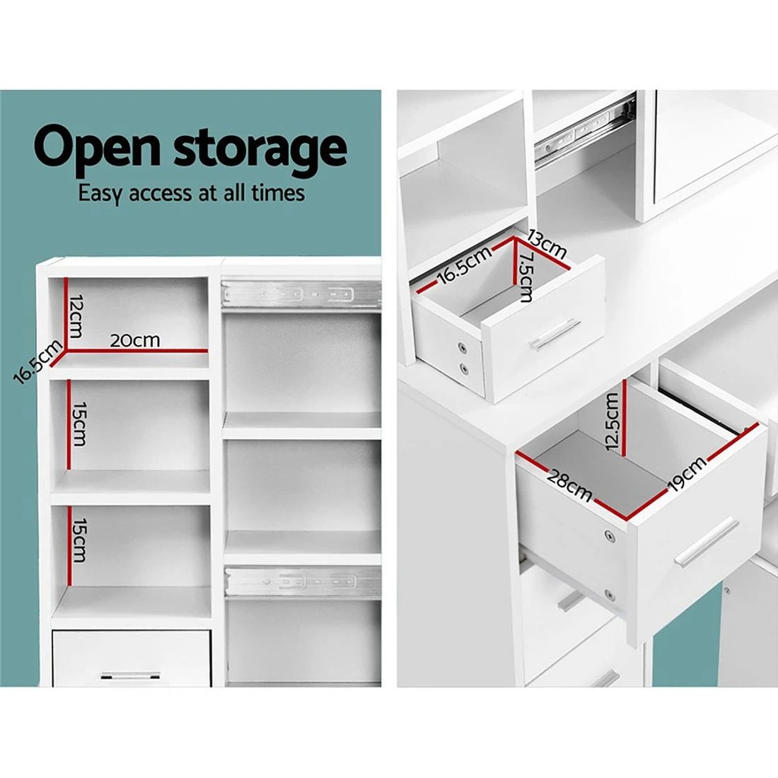 8 Artiss Dressing Table Stool Set Sliding Mirror  Diane - White, 8 of 8